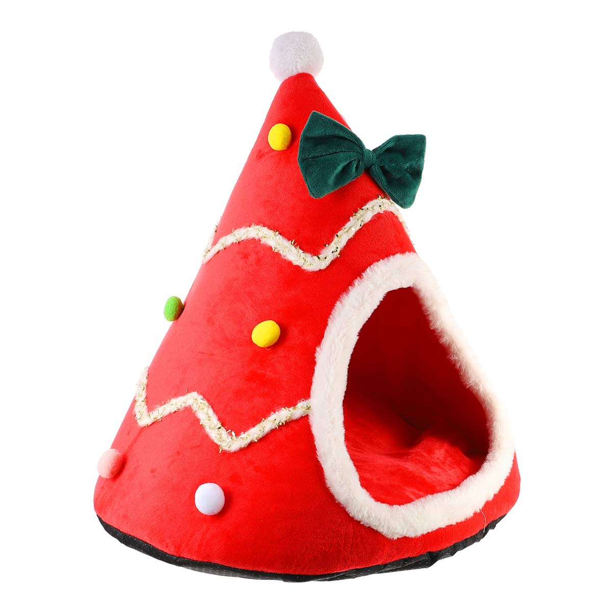 POPETPOP Christmas Cat Bed - Cozy Pet Tent Cave & Warm Cushion Dog House for Winter - Perfect for Kittens, Puppies & Small Pets - Ideal for Indoor Use, Holiday Decor & Pet Comfort