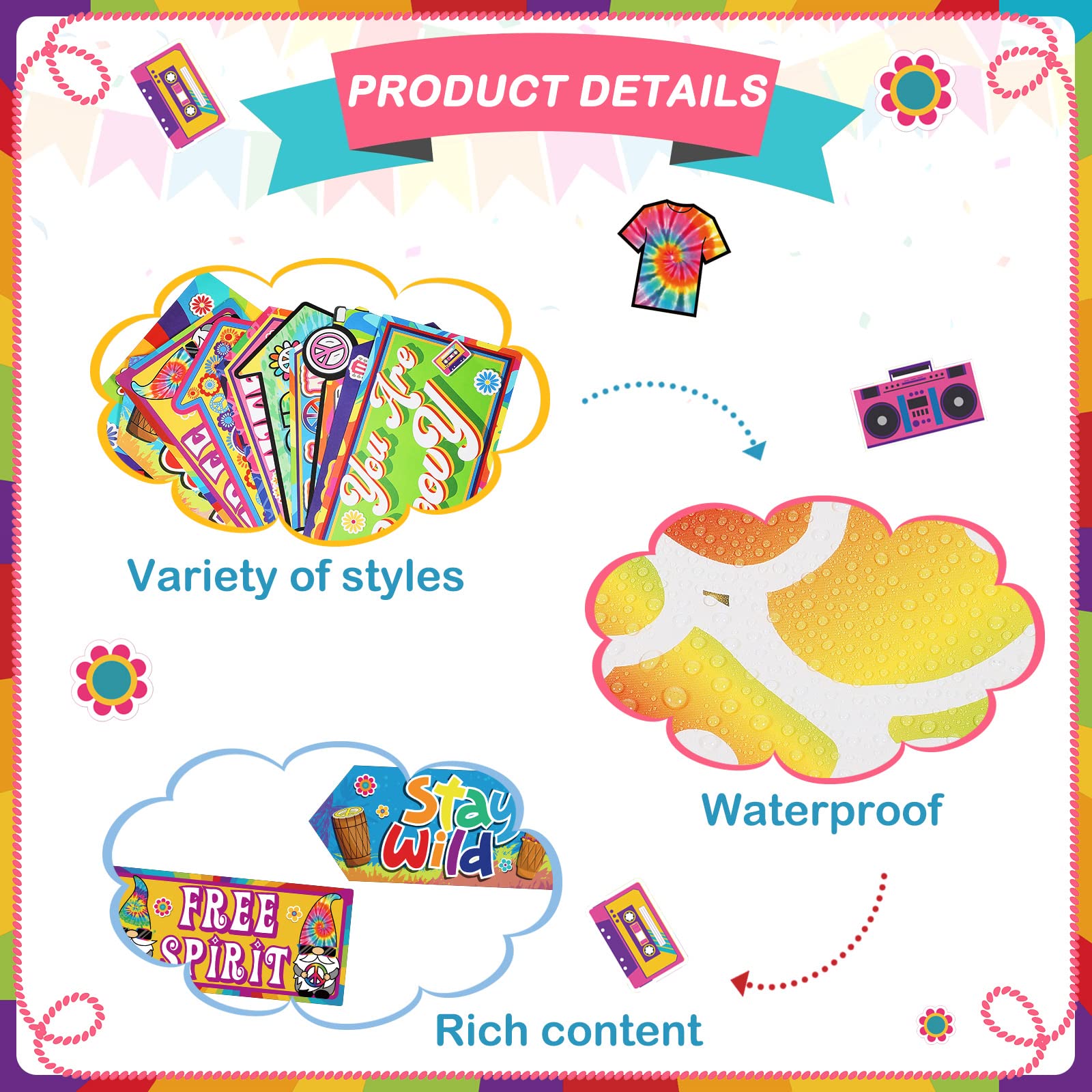 Epakh 20-Piece 60s Hippie Party Decorations Set - Groovy Peace Sign & Psychedelic Themed Birthday Supplies for 1960s Theme Parties, Baby Showers & Retro Events