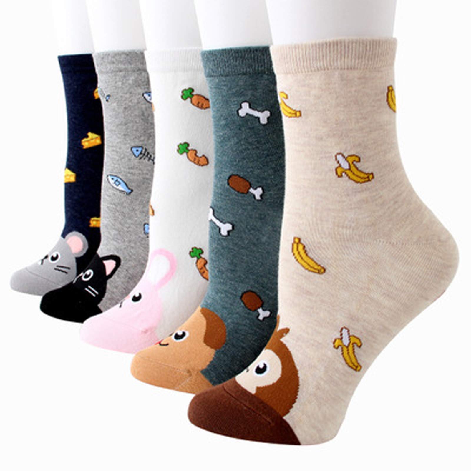 5-Pack Women's Cotton Casual Patterned Socks - Comfortable Printed Tube Socks for Everyday Wear, Workout & Lounge