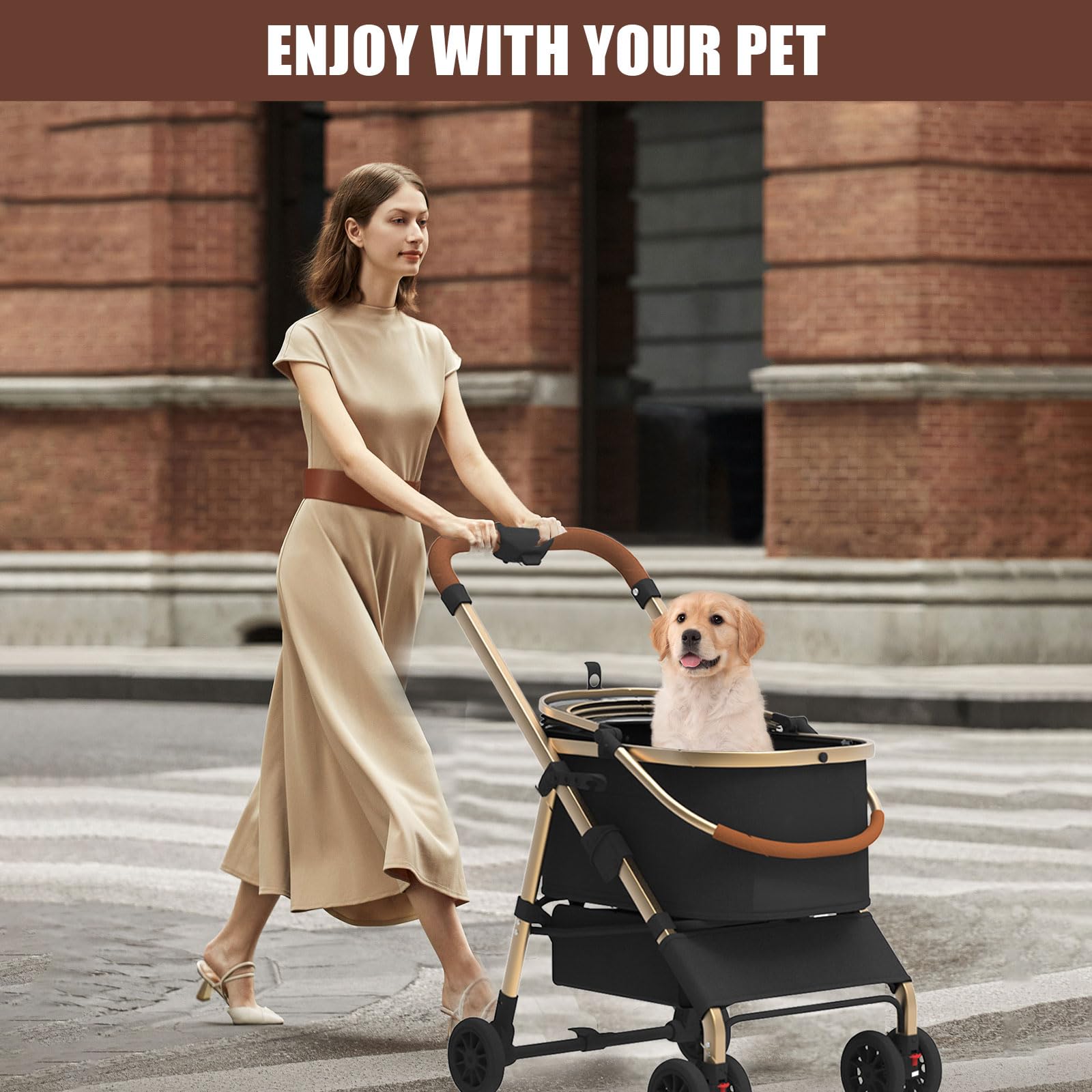 Premium Dog Stroller for Medium & Small Dogs Up to 30 lbs - Foldable Cat Carrier with Detachable Pet Bag & Storage Basket - Perfect for Outdoor Walks, Vet Visits, and Shopping Trips