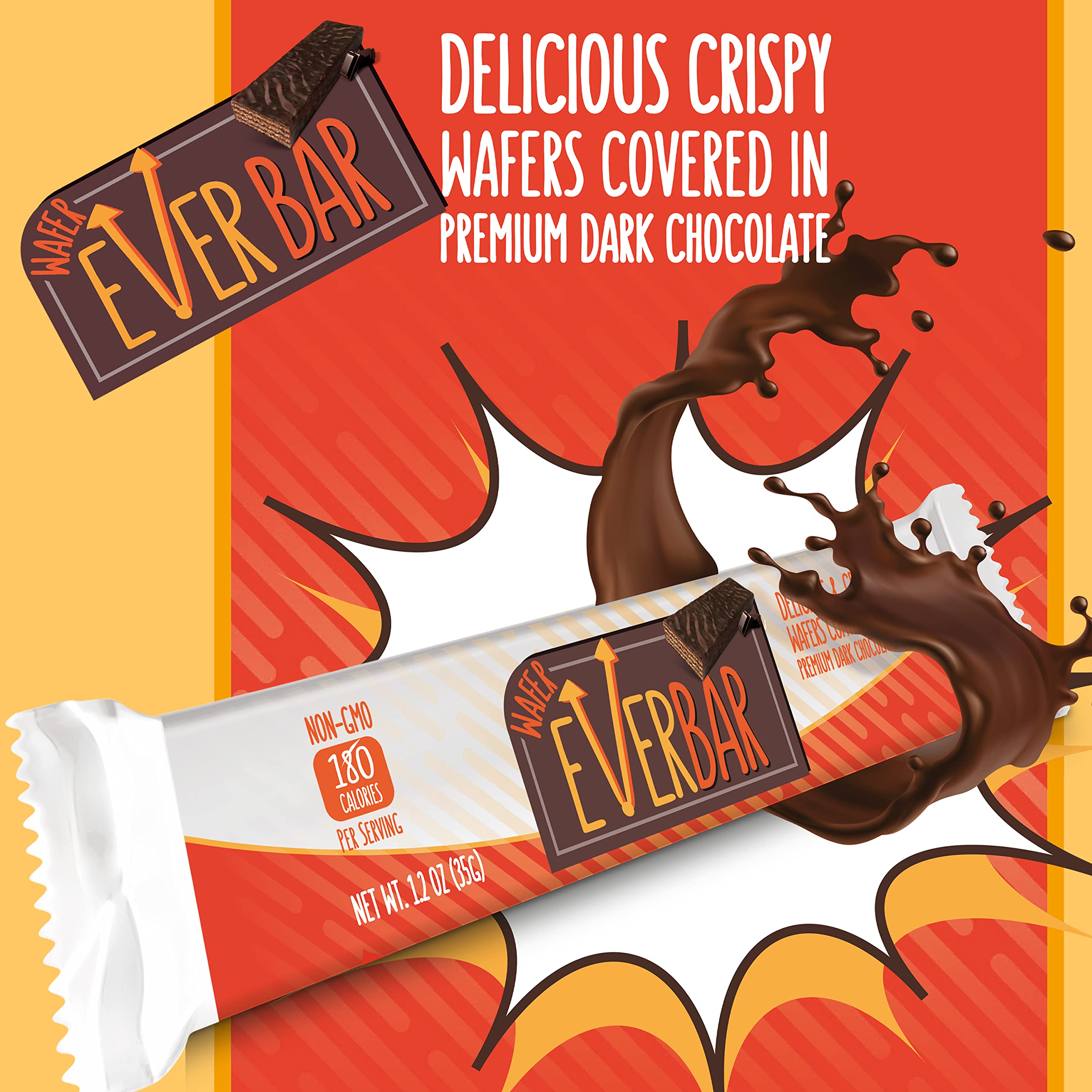 EverBar - Dark'n Crispy Chocolate Bars, 144 Count | Non-GMO Dark Chocolate Wafer Candy | Healthy Bite-Size Snack | Perfect with Coffee, Tea or for On-the-Go | Premium Wafer Chocolate for Office, Travel & Gifts