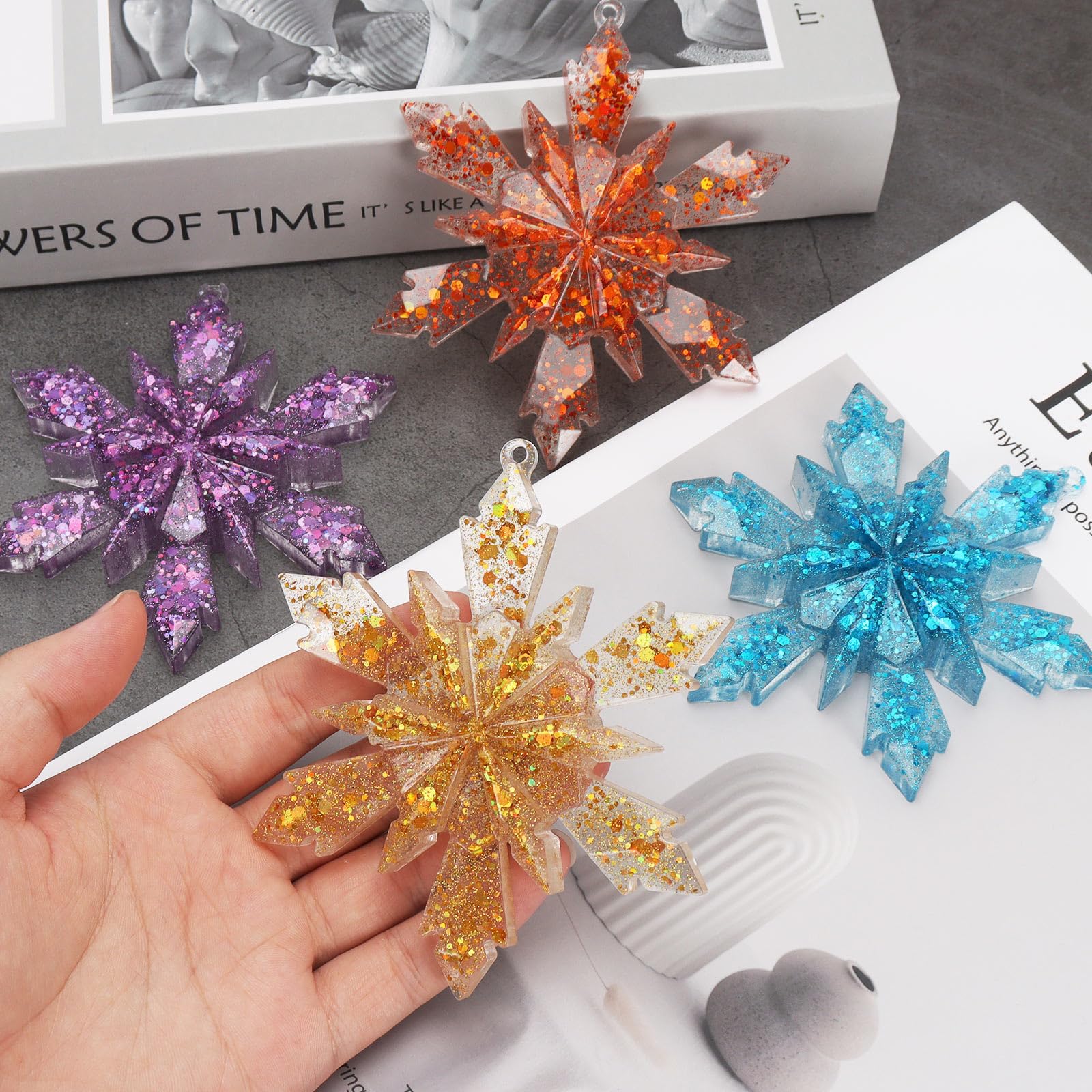 4 Pcs Christmas Snowflake Resin Molds - Silicone 3D Snowflake Molds for DIY Ornaments, Tree Pendants & Holiday Crafts | Perfect for Christmas Decorations, Gift Making & Festive DIY Projects