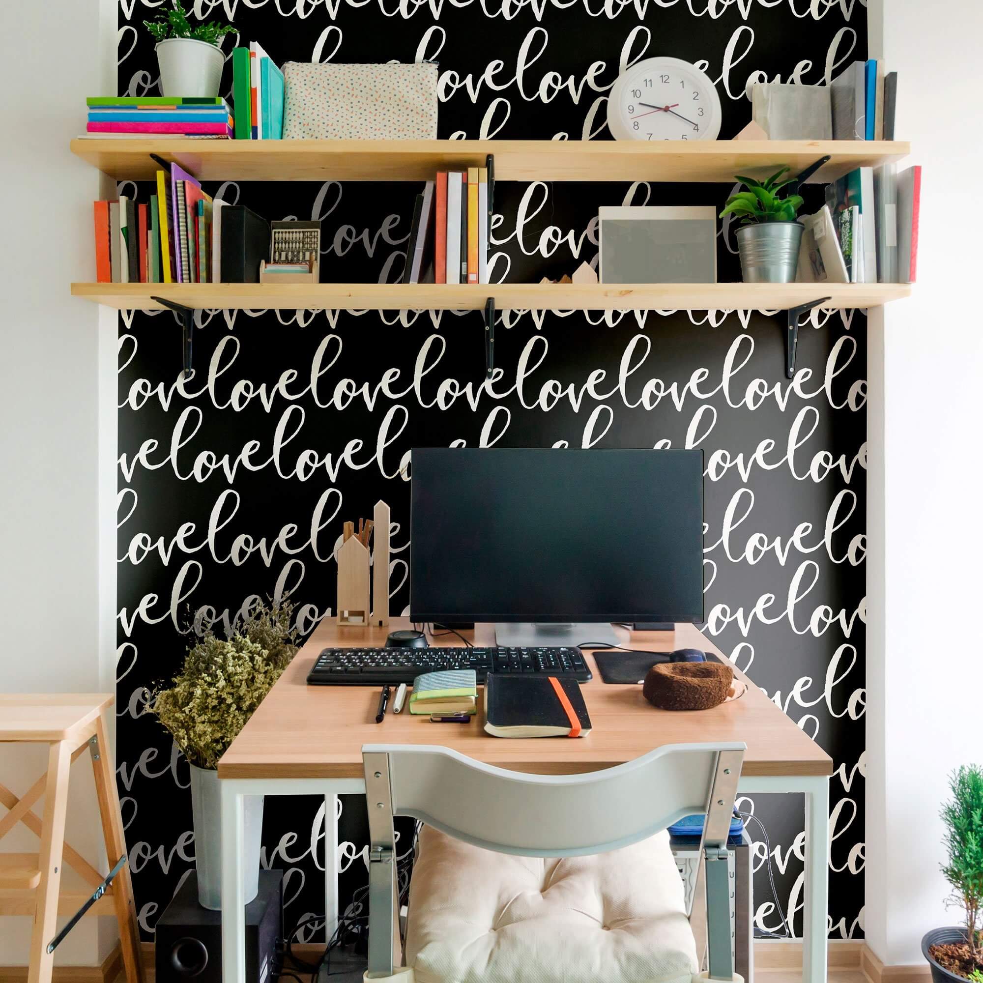 White and Black Handwriting Teens Peel and Stick Removable Wallpaper - Self-Adhesive Decorative Wall Covering for Bedroom, Dorm, Nursery & Home Office Decor