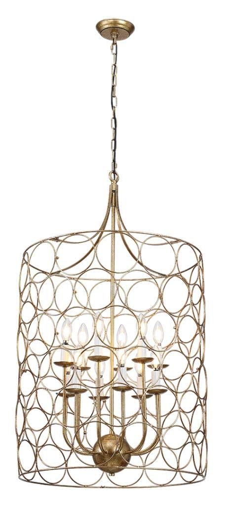 Uptown Steel Gold Circle Cage Candle-Style Chandelier 12 Light - Vintage Industrial Ceiling Fixture for Dining Room, Living Room & Bedroom Lighting
