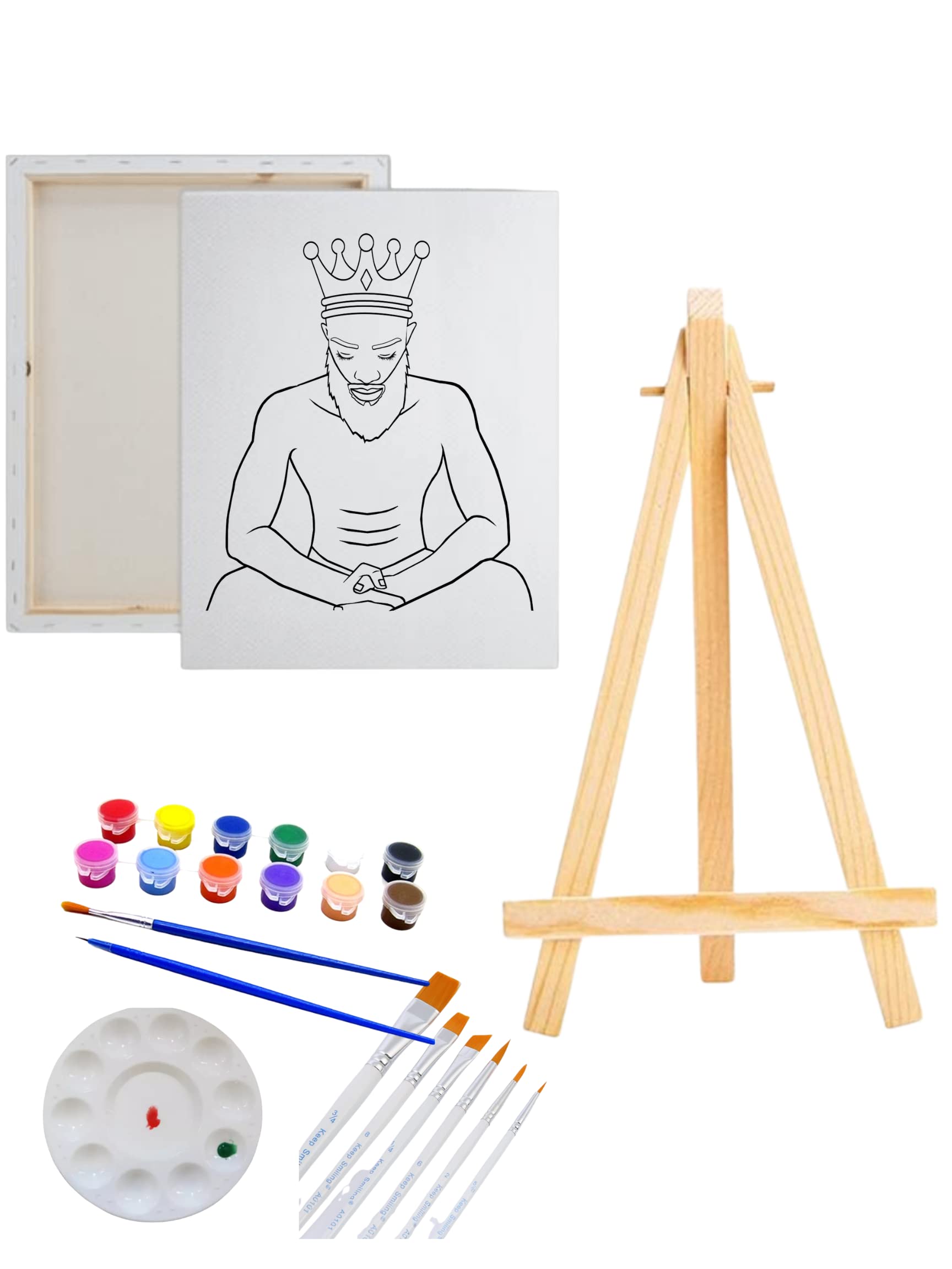 Pre Drawn Canvas Painting Kit - King Pharaoh Valentines Day DIY Art Set with 8x10 Stretched Canvas, Easel & 10 Paint Brushes | Perfect for Adult Sip and Paint Parties, Couples Date Night & Creative Home Decor