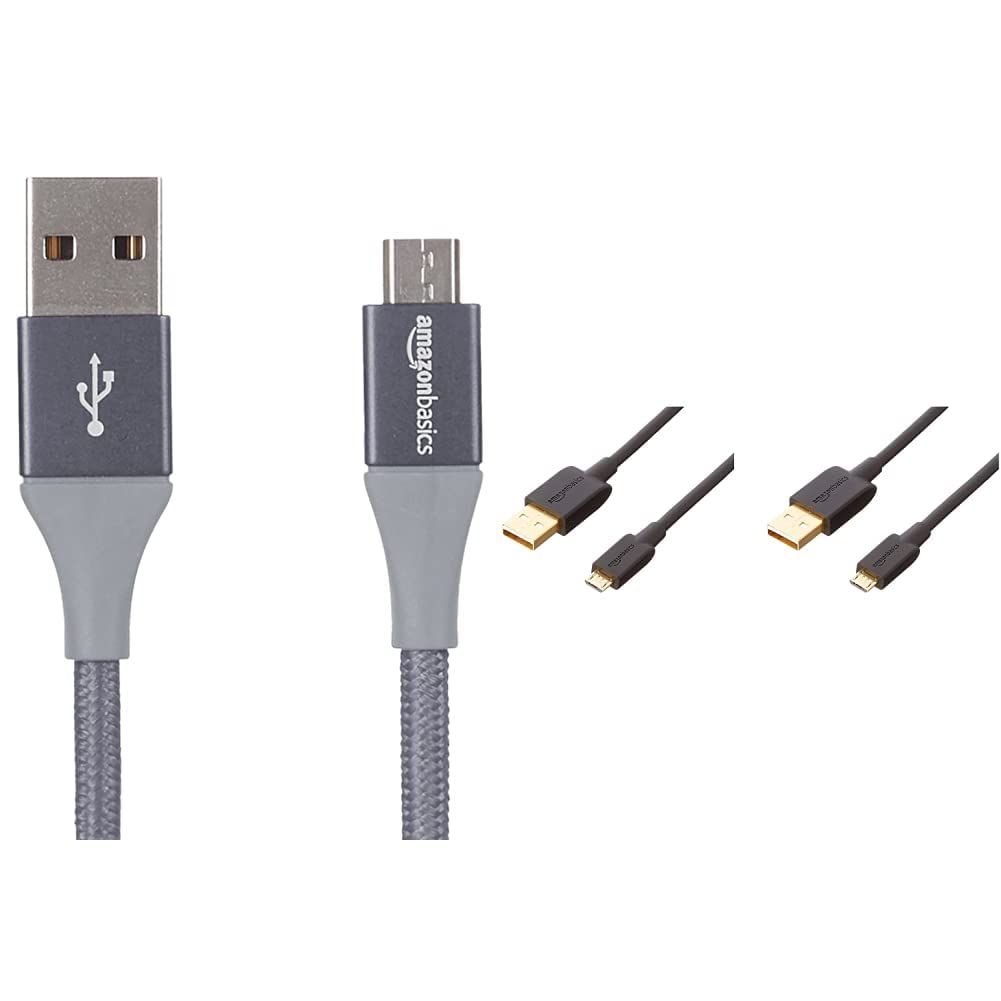 Amazon Basics Double Braided Nylon USB 2.0 A to Micro B Charger Cable - 10 Feet, Dark Grey - Fast Charging & Durable for Smartphones, Tablets, Cameras - Home, Office, Travel Use    Amazon Basics USB 2.0 A-Male to Micro B Charger Cable (2 Pack) - 6 Feet, Black - High-Speed Data Sync & Charging for Android Devices - Perfect for Car, Bedroom, Workstation