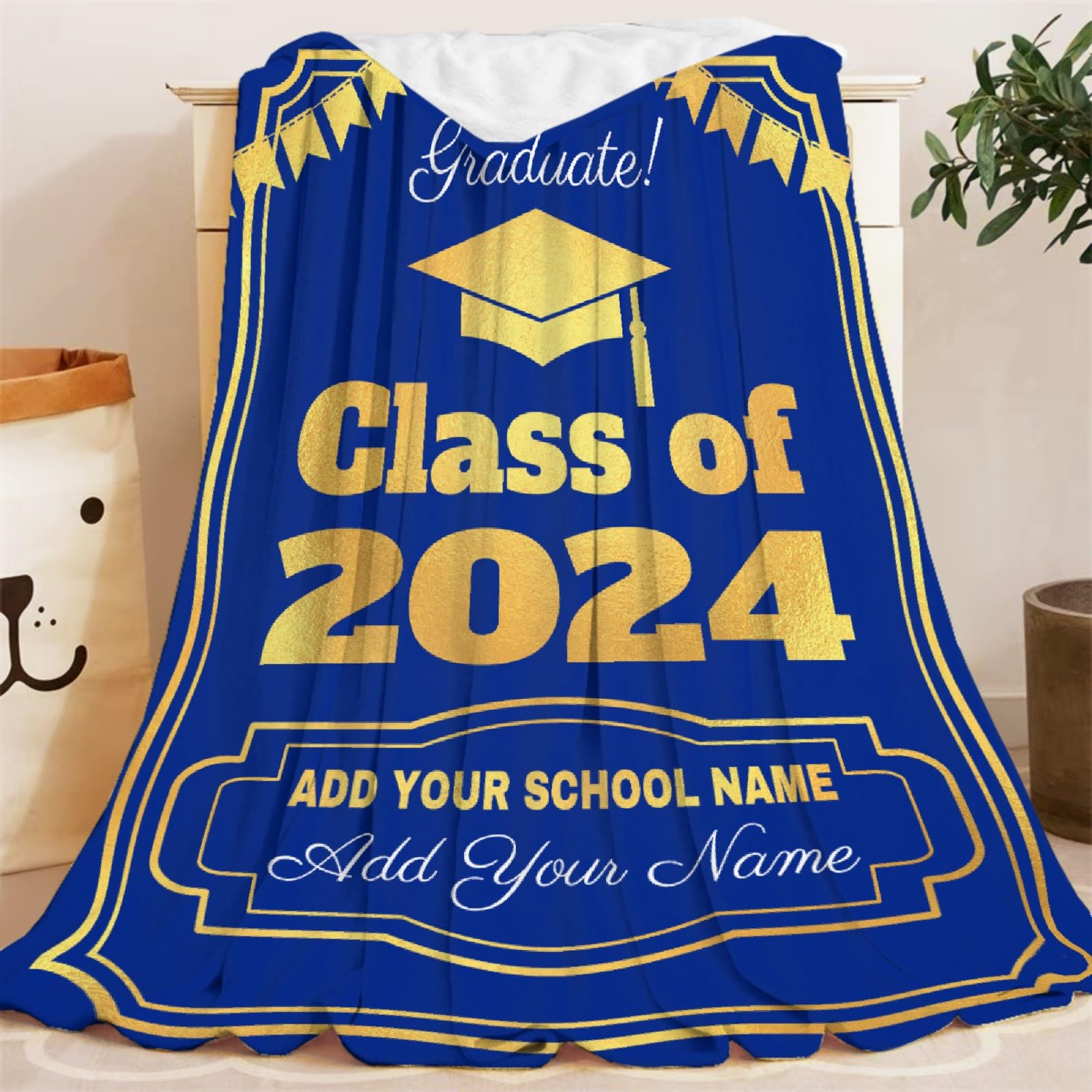 Personalized Graduation Blanket 2025 - Custom Class of 2025 Throw Blanket Gift for High School & College Graduates - 30x40 Inch Soft Fleece Blanket for Graduation Party Decor & Dorm Room Essentials