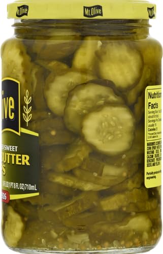 Mt. Olive Bread and Butter Pickle Chips, 24 oz Jar - Crunchy Sweet & Tangy Pickles for Sandwiches, Burgers, Charcuterie Boards & Snacking