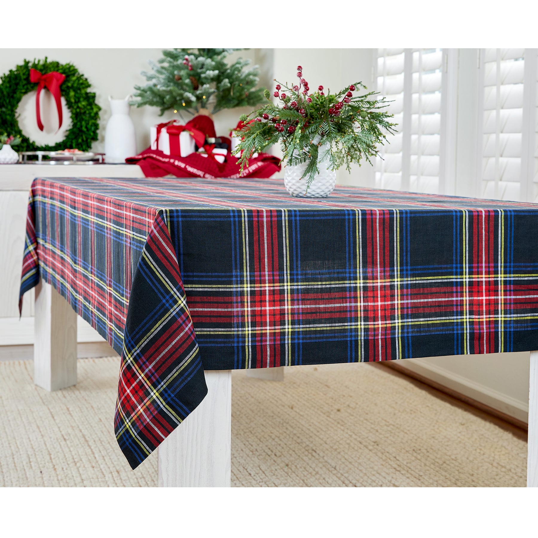 Premium Stewart Plaid Tablecloth - 100% Cotton, Wrinkle-Resistant, Washable - Perfect for Dining Room, Kitchen, Party & Holiday Decor