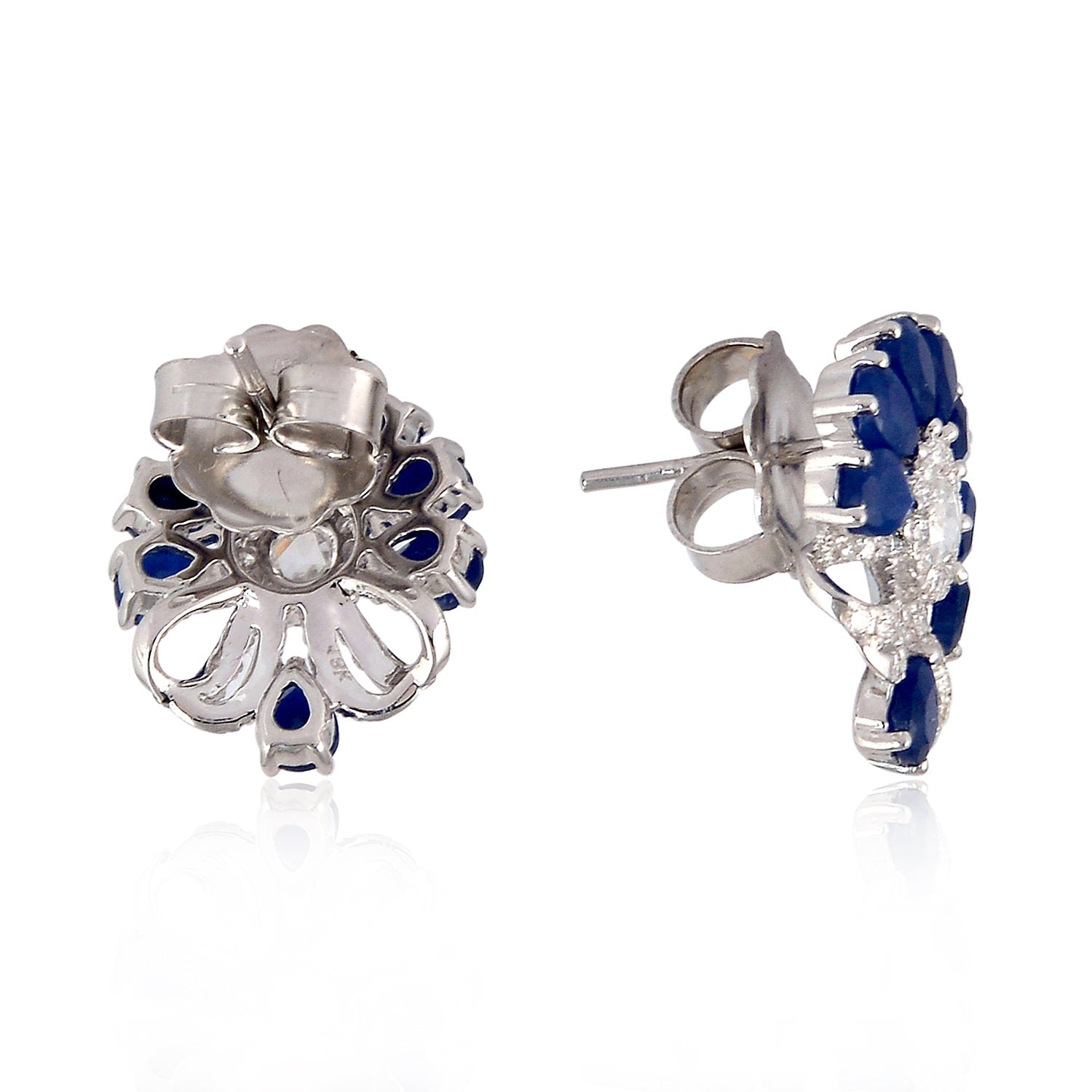 Blue Sapphire Diamond Stud Earrings in 18K White Gold - Elegant Gemstone Jewelry for Women, Perfect for Weddings & Special Occasions
