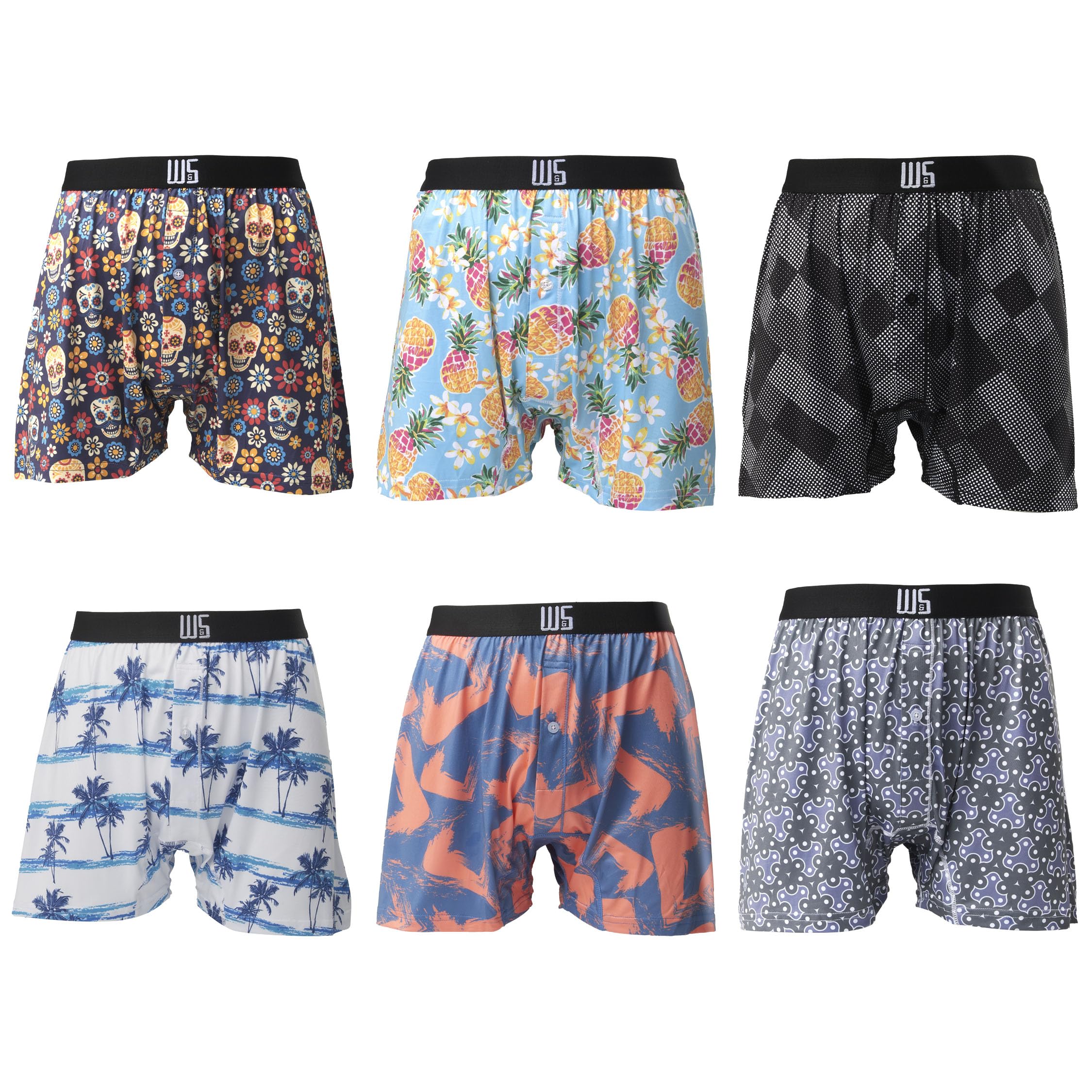 Warriors & Scholars Men's Boxer Shorts - 6 Pack Printed Cotton Underwear for Comfort & Style - Perfect for Sleep, Lounge & Everyday Wear