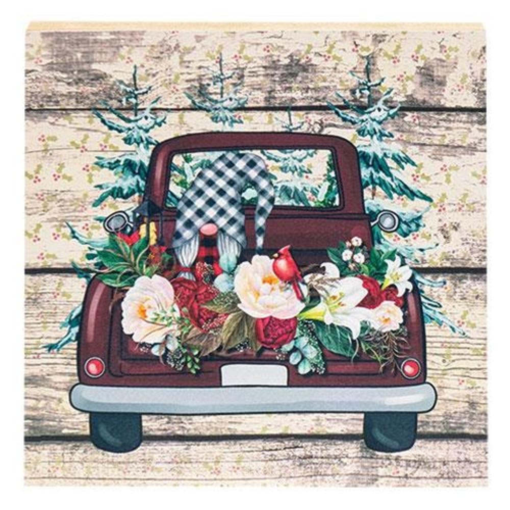 Christmas Gnomes in Truck Square Block - Festive Holiday Decor for Home, Office & Outdoor - Perfect for Christmas Tree, Mantel & Gift Giving