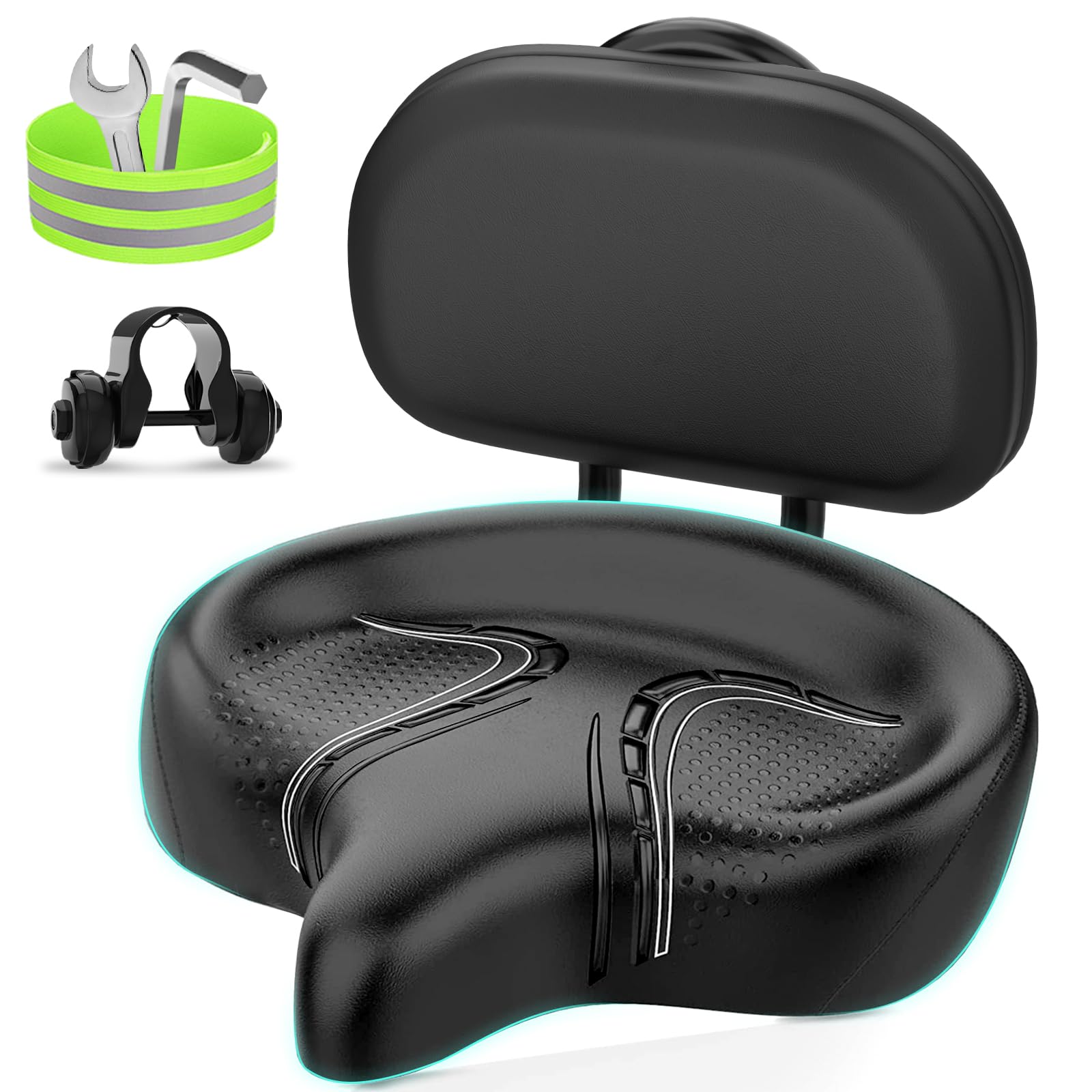 **BLUEWIND Oversized Bike Seat - Wide Comfortable Bicycle Saddle with Backrest for Electric, Exercise & Stationary Bikes - Universal Fit for Men & Women - Perfect for Long Rides, Commuting & Indoor Cycling**
