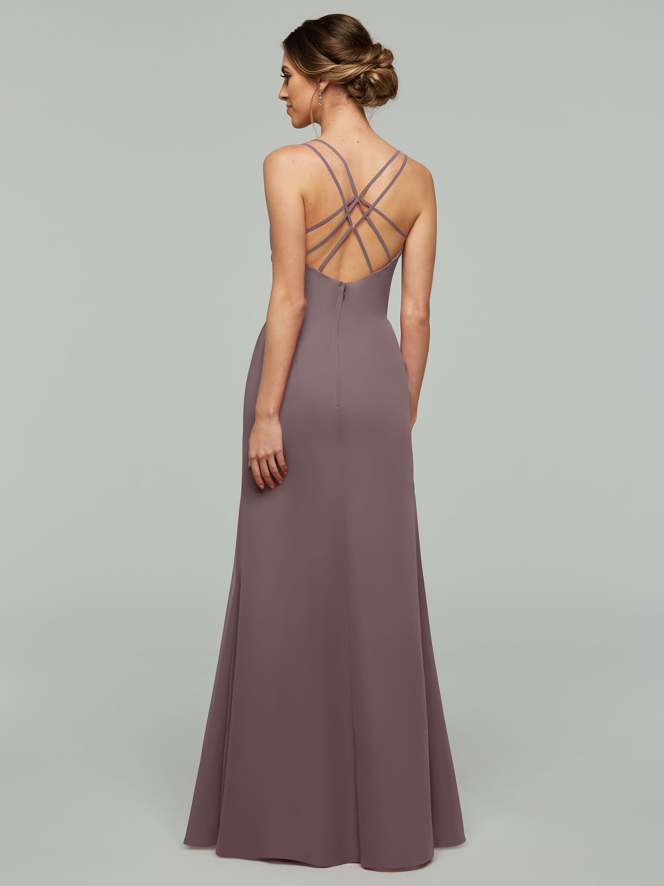 Elegant 80130 Chiffon Sheath Bridesmaid Dress - V Neck & High Slit Design for Weddings, Formal Events & Special Occasions