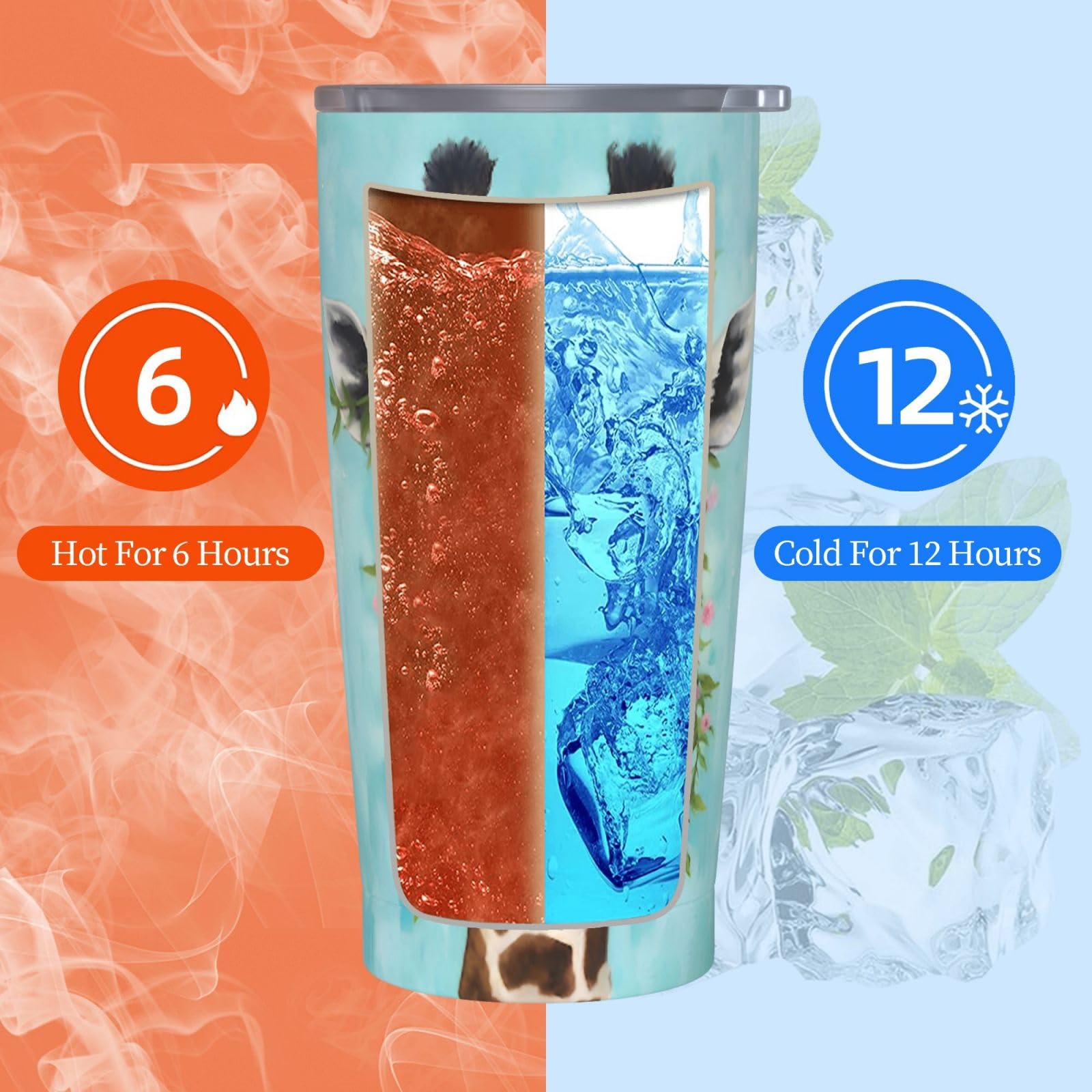 20 Oz Stainless Steel Vacuum Insulated Tumbler with Lid & Straw - Giraffe Floral Design for Hot & Cold Drinks - Perfect Travel Mug for Coffee, Tea, Water - Ideal Gift for Mom, Dad, Office, Gym & Outdoor Activities