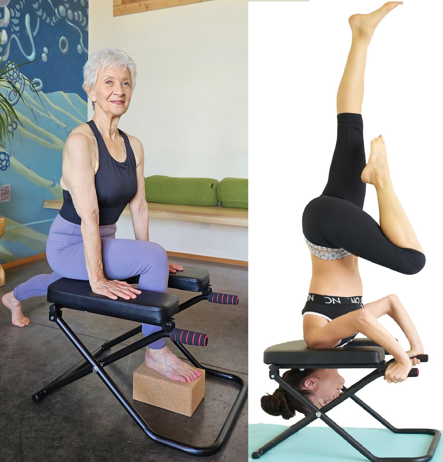 SISYAMA Yoga Headstand Bench Chair - Extra Long, Wide & Sturdy with Handles for Inversion, Handstand & Stretching Workouts | Perfect for Home Gym, Yoga Studio & Fitness Training