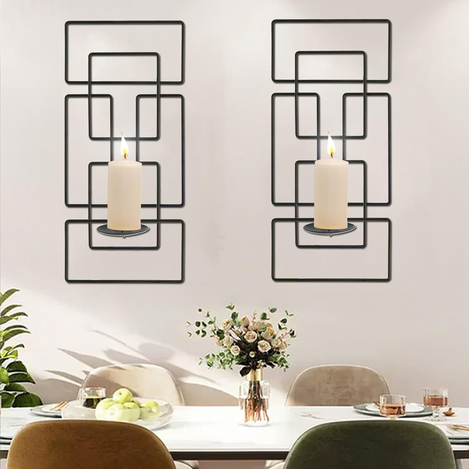 2-Pack Metal Cubic Candle Sconces - Minimalist Iron Frame Wall Candle Holders for Living Room, Bedroom & Dining Room - Geometric Wall Decor for Modern Home, Wedding & Holiday Decorations