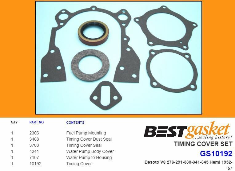 DeSoto 276 291 330 341 345 HEMI Front Timing Cover Gasket Set - Compatible with 1952-1957 Models - High-Performance Engine Seal for Classic Car Restoration & Maintenance