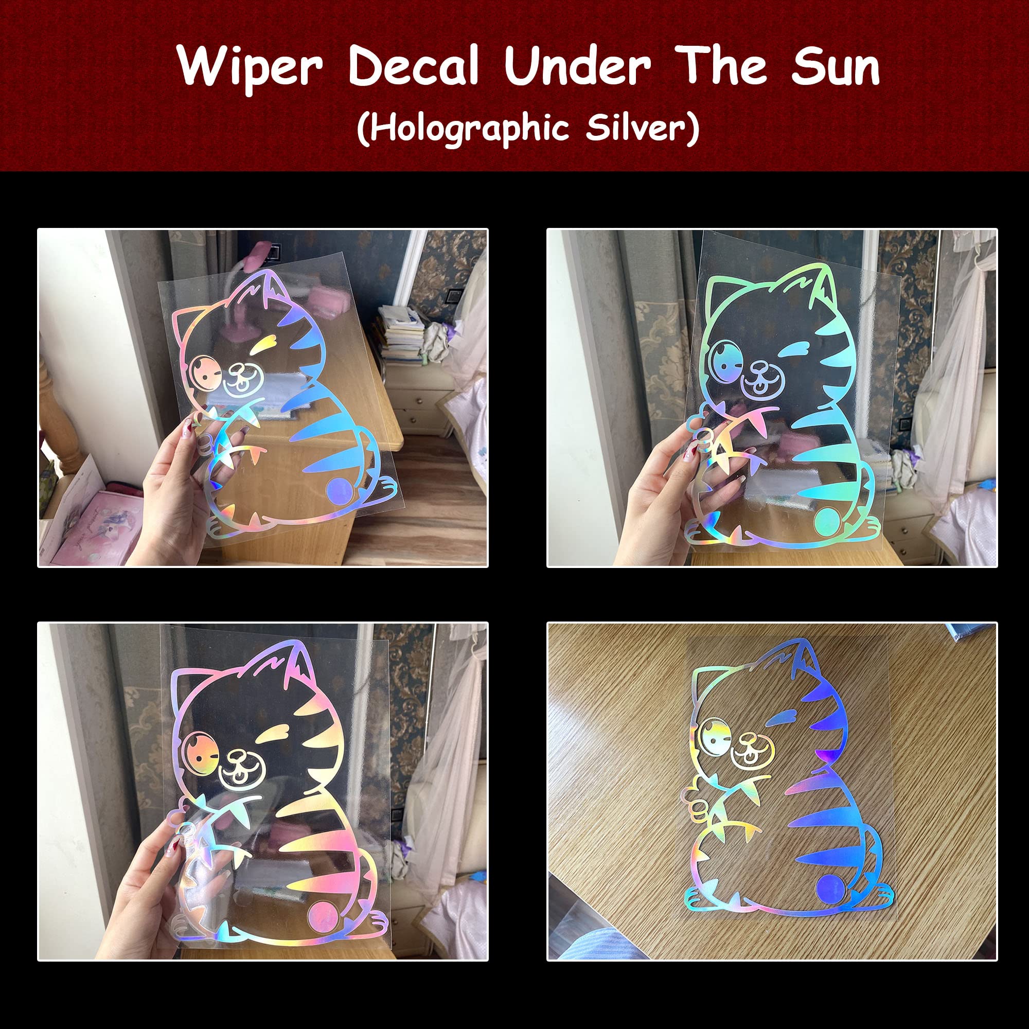 Funny Cute Cat Wiper Decals for Cars - Waterproof Vinyl Animal Stickers (8.07”x11.02”) for Bumper & Windshield - Laser White - Perfect for Car Lovers & Pet Owners