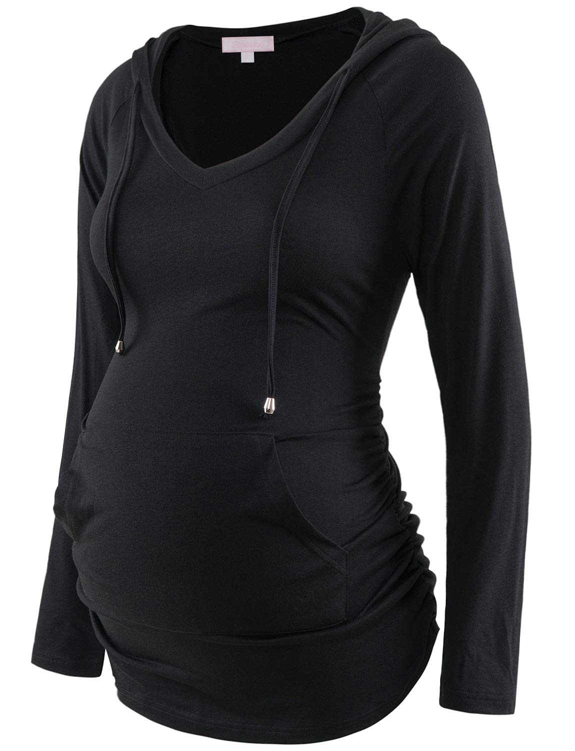Bhome Maternity Hoodie - Soft Long Sleeve V-Neck Pregnancy Shirt for Women | Comfortable Nursing & Casual Wear | Perfect for Everyday, Work & Maternity Photos