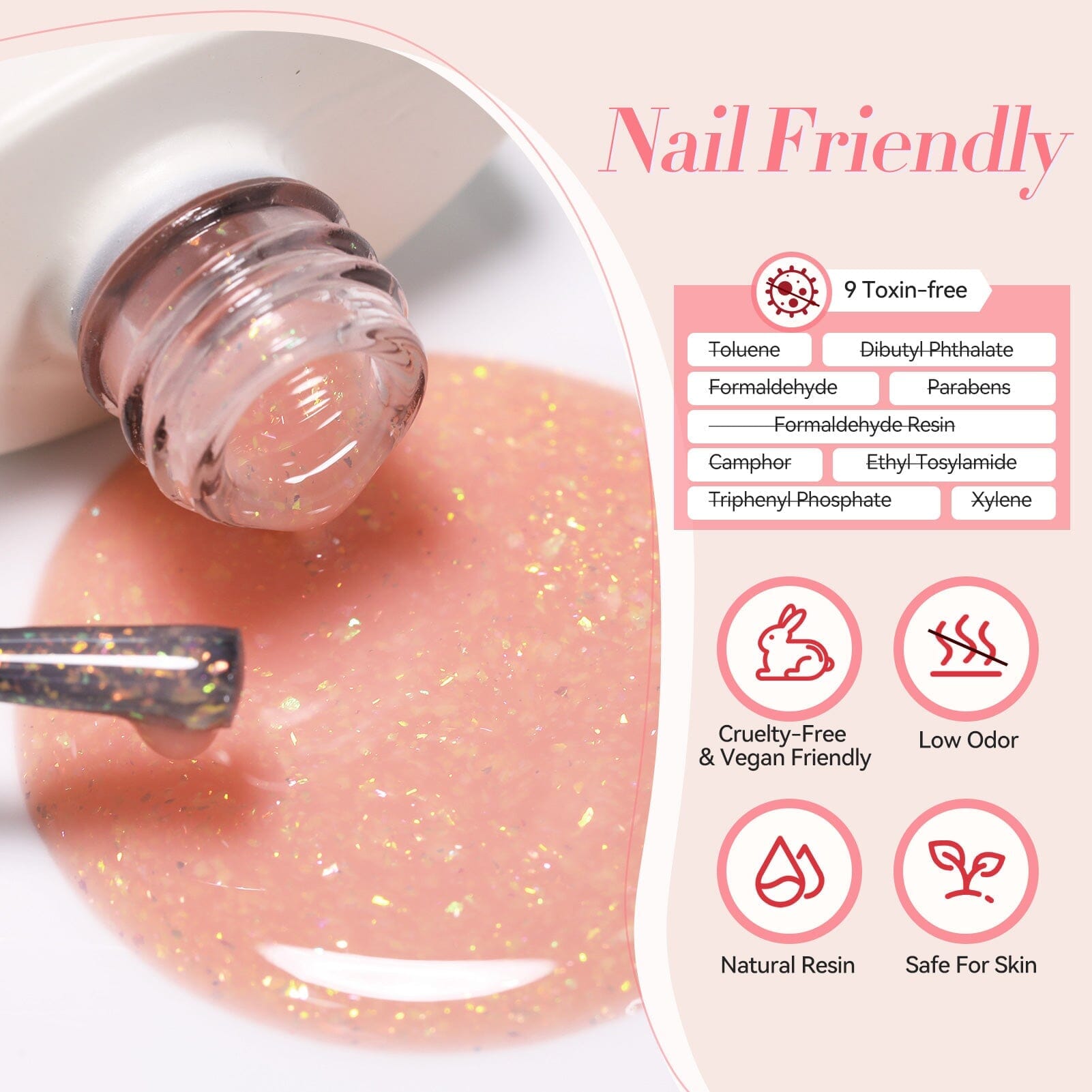 Hema Free Glitter Jelly Gel Nail Polish - #15 Shimmering Glitter (15ml) - Perfect for Nail Art, DIY Manicures & Salon Use