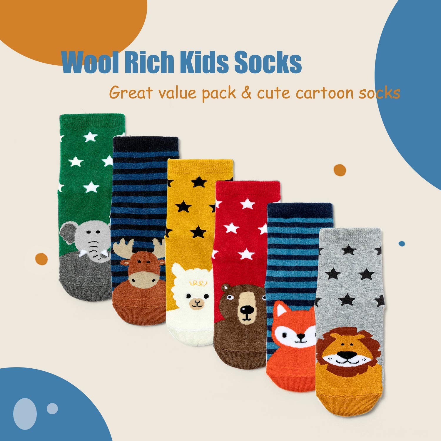 Warm Wool Socks for Boys - 6 Pairs Winter Thermal Crew Socks for Kids Outdoor Play