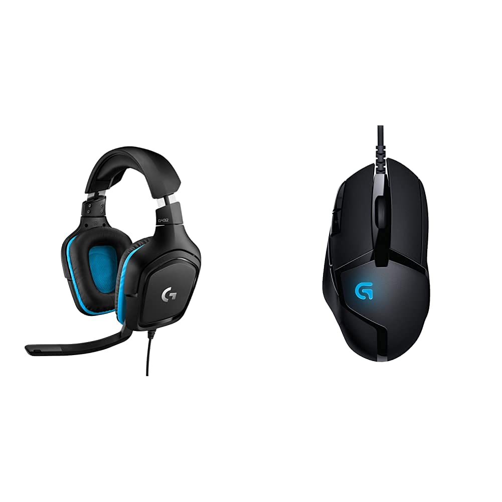 Logitech G432 Wired Gaming Headset with 7.1 Surround Sound, DTS Headphone:X 2.0 & G402 Hyperion Fury Gaming Mouse 4000 DPI Lightweight Design - Perfect for PC Gaming, Streaming and Esports Tournaments