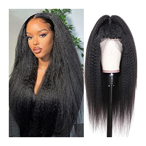 8-28 Inch Kinky Straight 360 Lace Frontal Wig | Pre-Plucked Medium Brown Remy Brazilian Human Hair | 4x4 Lace Closure Wig for Women | Perfect for Daily Wear, Parties & Special Occasions