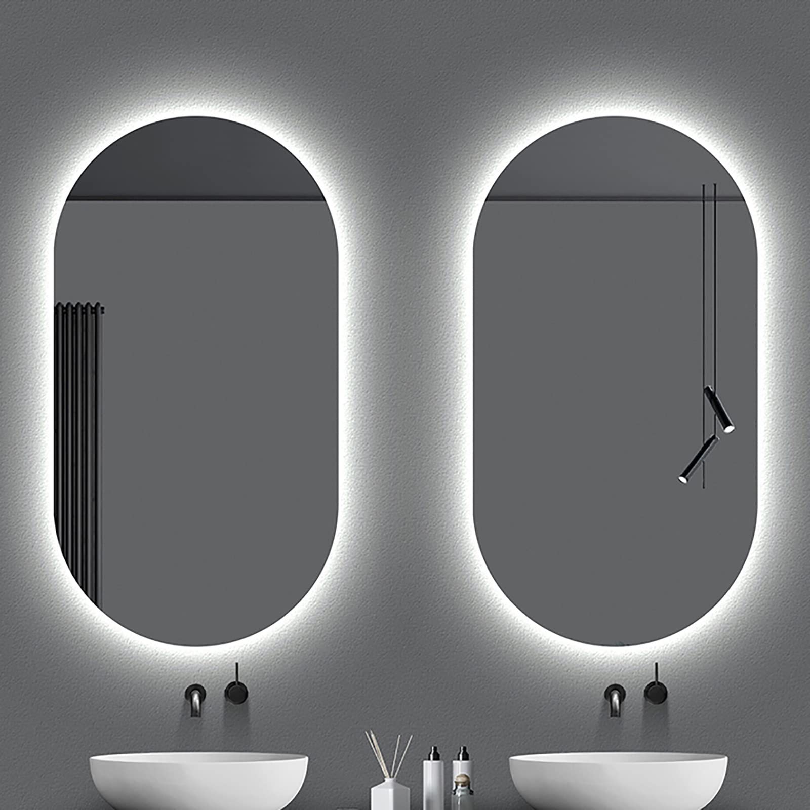 DRSM LED Backlit Oval Wall Mirror - 50x80cm/20x32in Bathroom Makeup Mirror with White Light - Perfect for Vanity, Hallway & Modern Home Decor