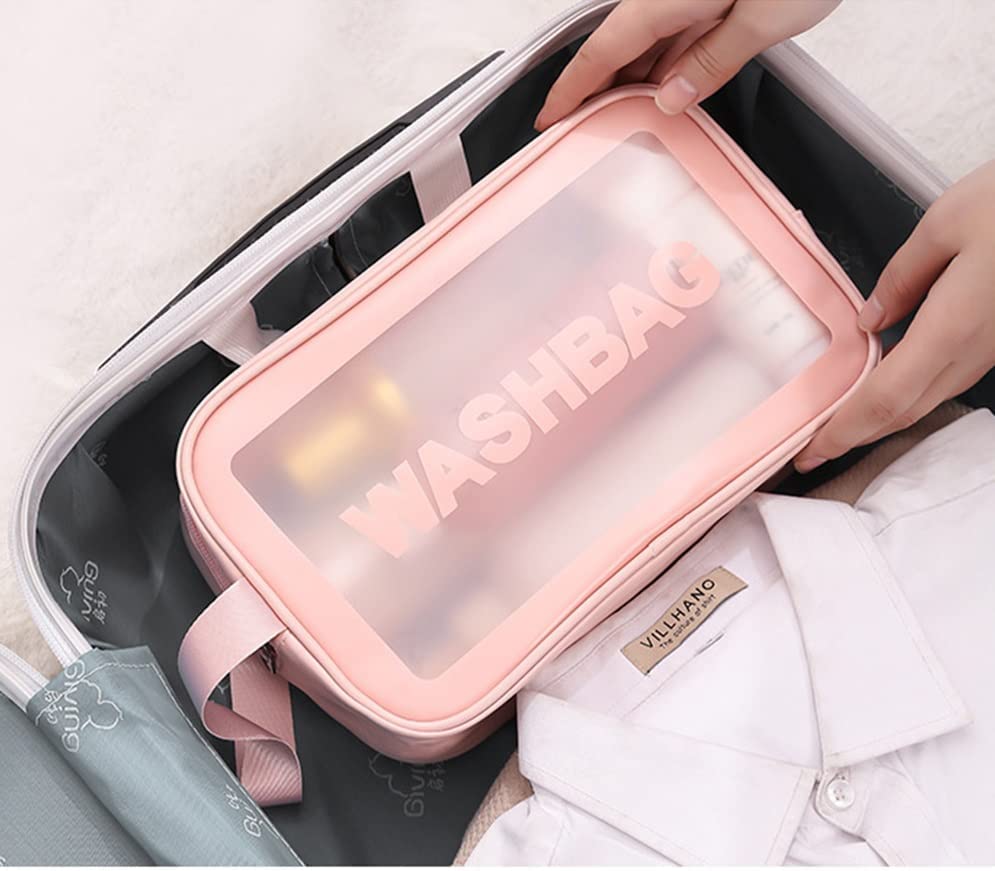 PAVITYAKSH Women's 10cm Transparent Makeup Bag - Waterproof Cosmetic Organizer for Travel, Toiletry & Storage | PU PVC Beauty Pouch for Women & Girls (Pink) | Perfect for Gym, Vacation & Daily Essentials