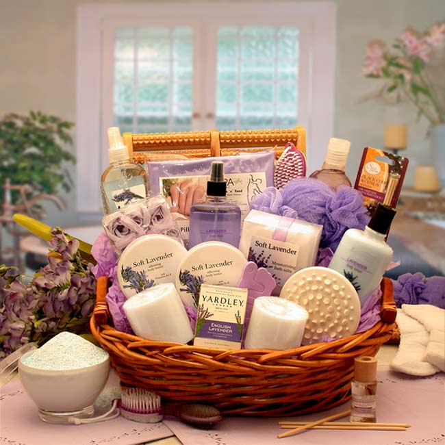 Lavender Spa Gift Basket Set - Relaxing Aromatherapy Gifts for Women, Mothers Day, Birthday - Includes Bath Salts, Essential Oils & Candles - Perfect for Home Spa, Self Care & Stress Relief