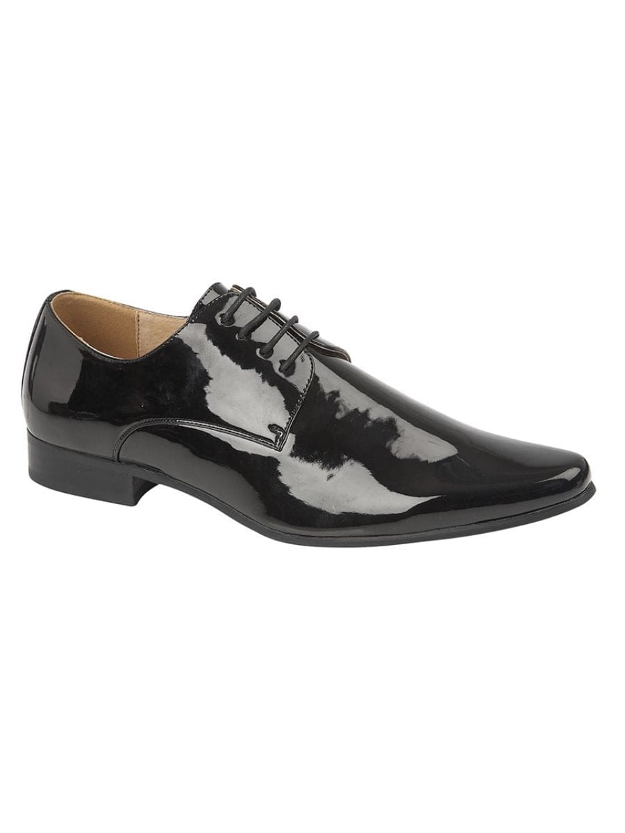 Black Patent Leather Chisel Toe Gibson Shoes for Men - Classic 4-Eye Dress Shoes for Formal Occasions & Office Wear