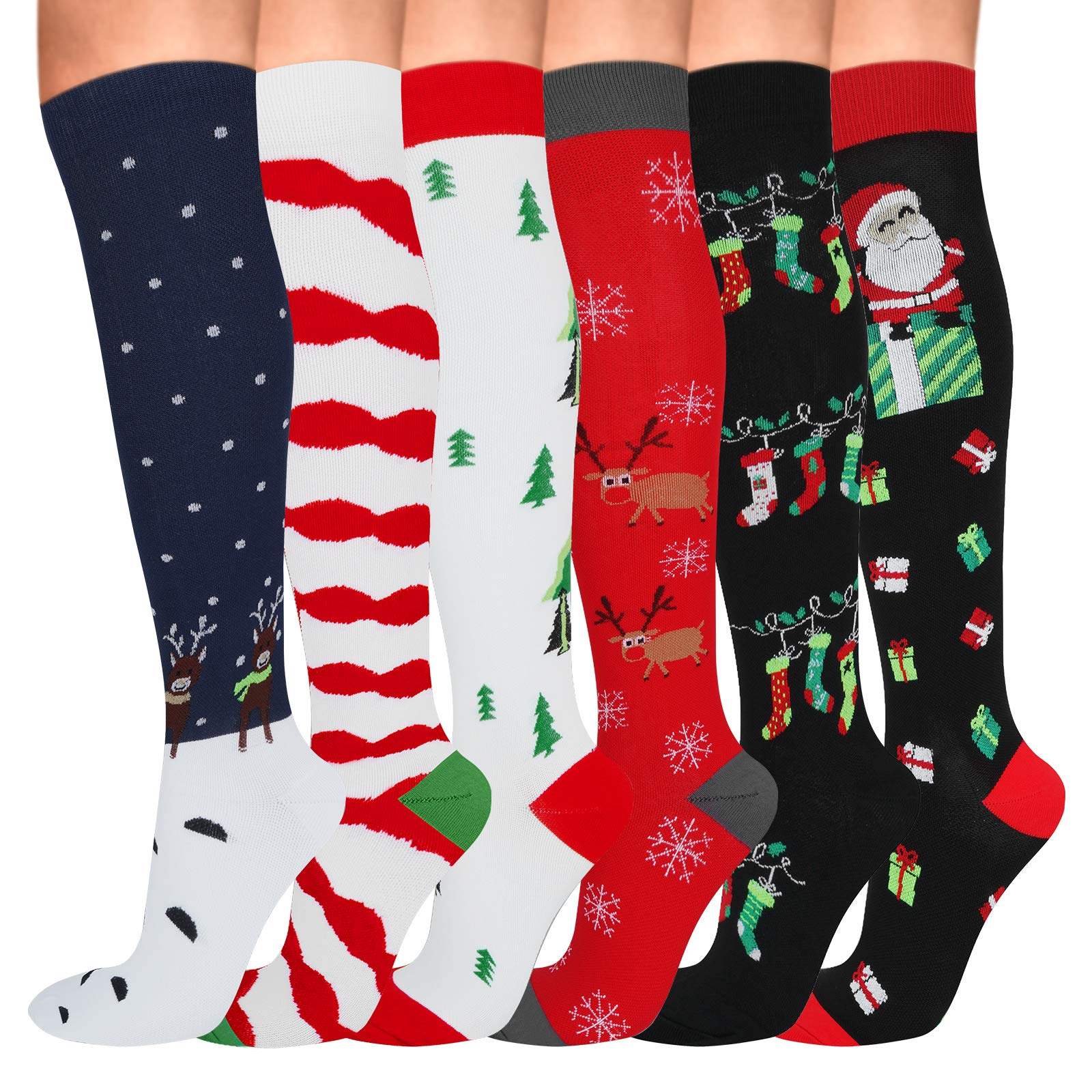 LighSele 6 Pair Compression Socks for Women & Men - 20-30 mmHg Knee High Support Socks for Nurses, Running, Travel, Pregnancy & Recovery - Perfect for Work, Sports & Holiday Gifts (S/M)