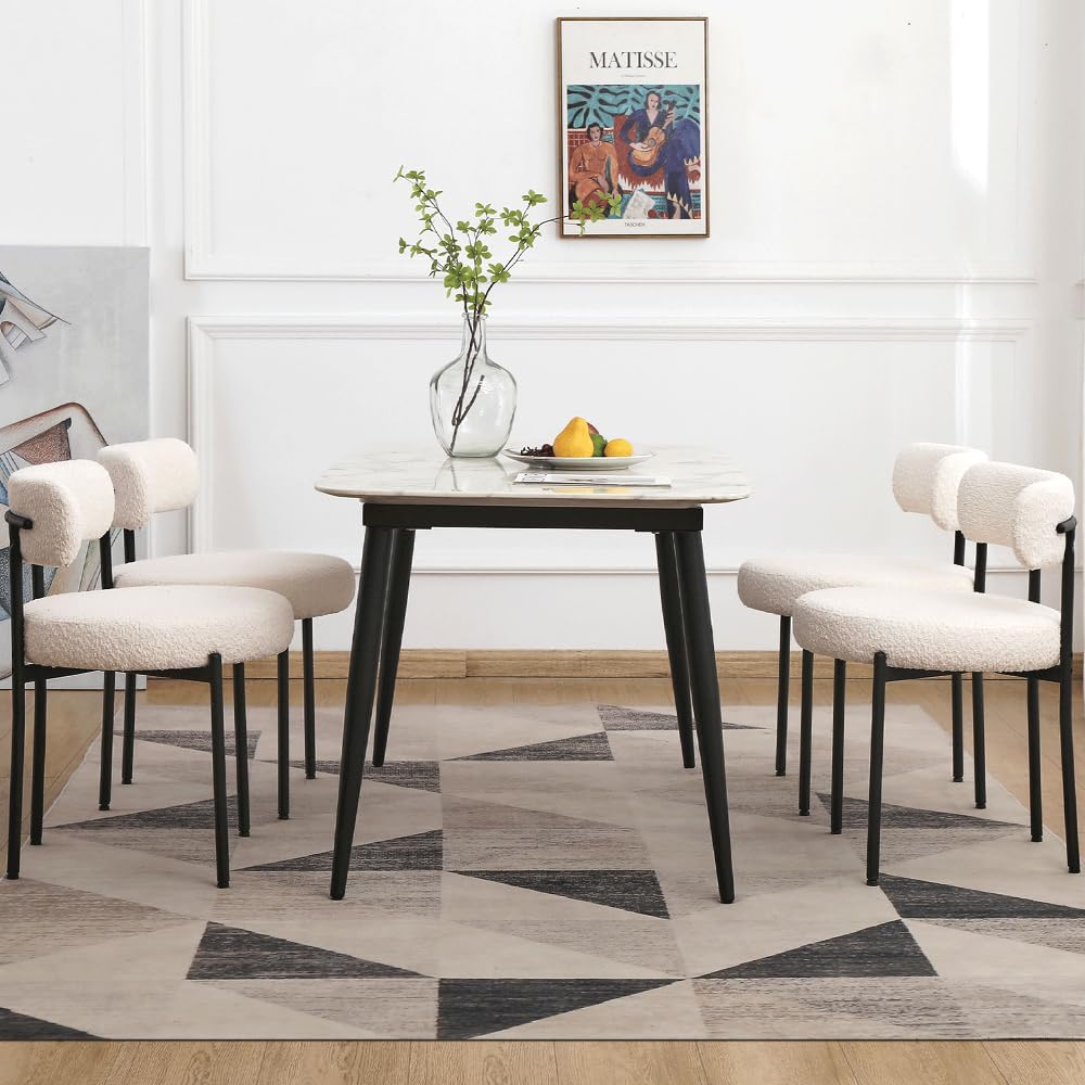 EDWELL White Dining Chairs Set of 4 - Modern Upholstered Kitchen Chairs with 3.94