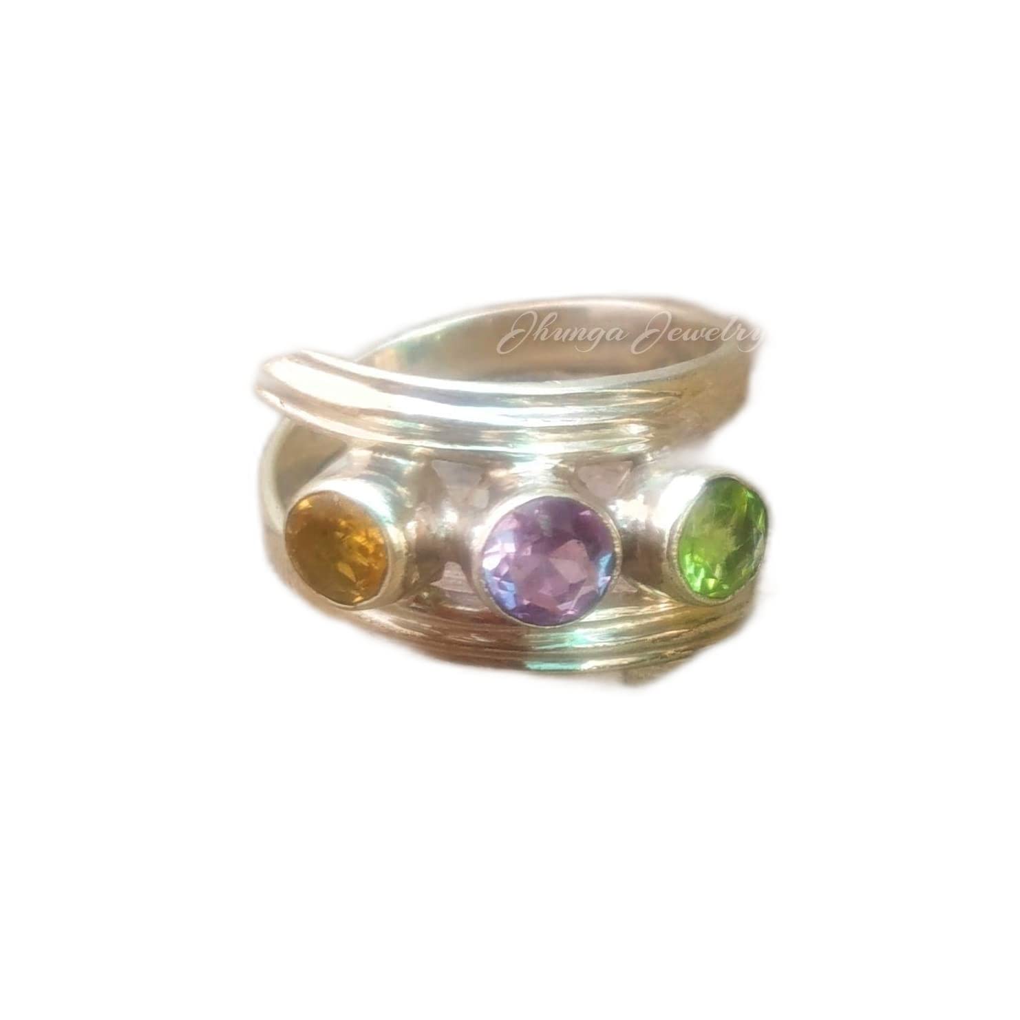 Natural Citrine Amethyst Peridot Ring - 925 Sterling Silver Handmade Vintage Statement Ring for Women | Perfect Mother's Day Gift, Anniversary Jewelry & Everyday Elegance