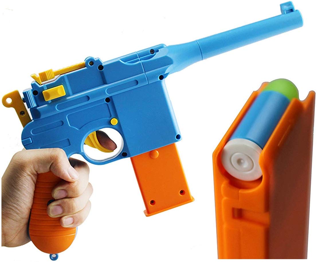 C96 Toy Gun with Soft Bullets - 7 Round Ejectable Magazine, Removable Barrel & Adjustable Sight | Pull Back Action Pistol for Kids | Outdoor Play, Target Practice & Role Play Games