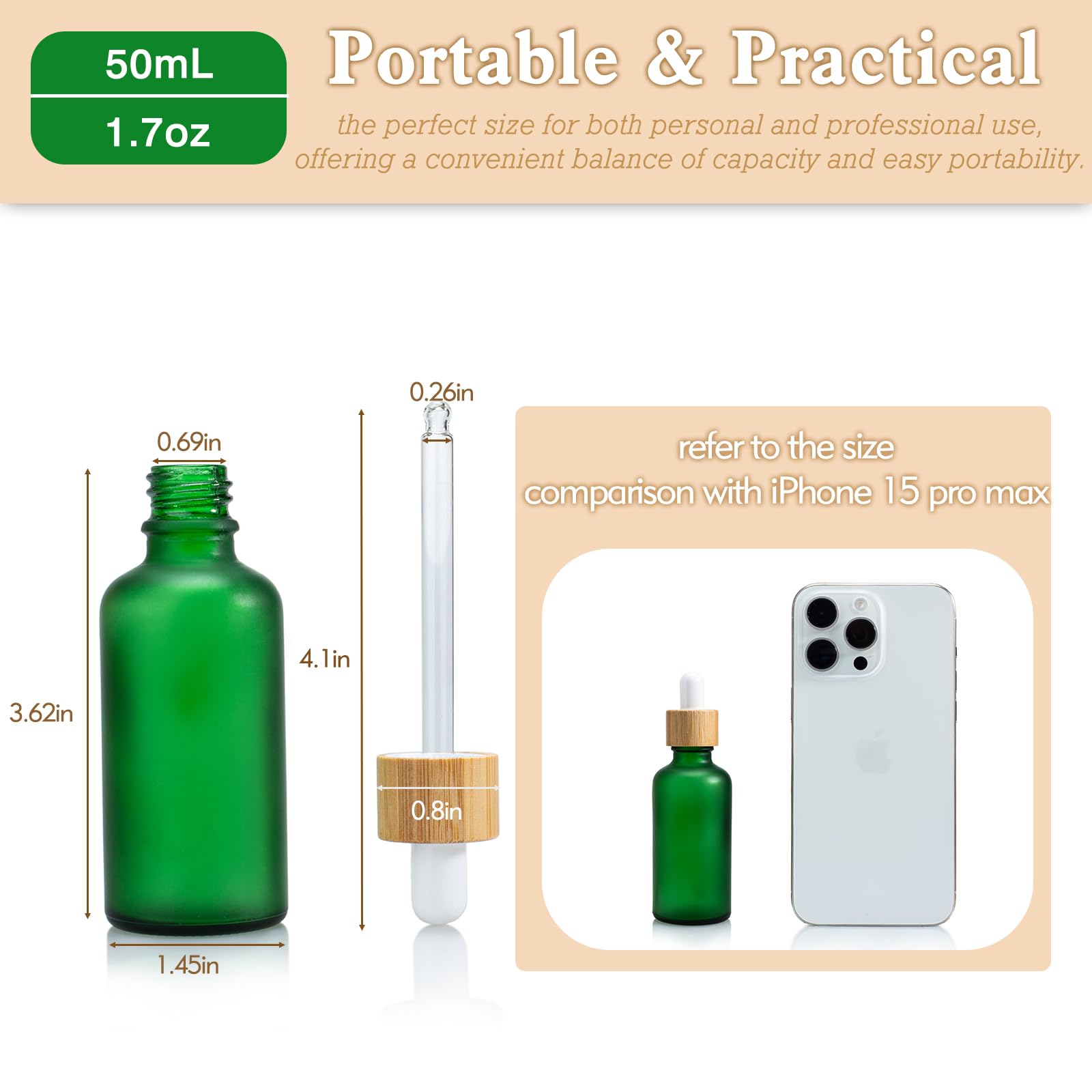 Premium 50ml Amber Glass Dropper Bottles (Set of 3) - Matte Dark Green Essential Oil Dispenser with UV Protection for Aromatherapy, DIY Beauty & Herbal Tinctures | Perfect for Travel, Home Spa & Natural Remedies