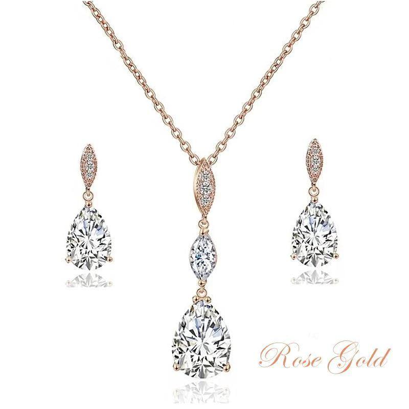 Rose Gold Crystal Bridal Jewelry Set - Elegant Wedding Necklace & Earrings for Bride, Bridesmaids, and Special Occasions | Perfect for Weddings, Anniversaries, and Formal Events