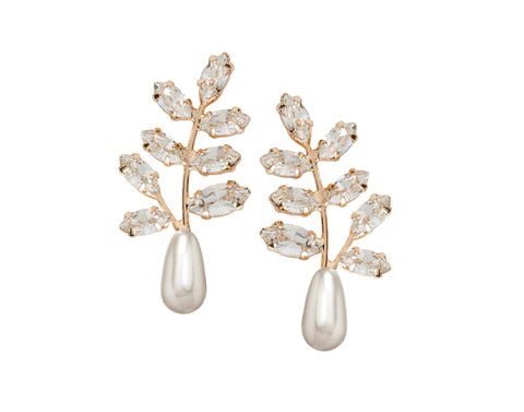 Elizabeth Bower Eden Pearl & Crystal Mini Duet Gold Necklace - Elegant Dainty Jewelry for Women, Perfect for Weddings, Parties & Everyday Wear