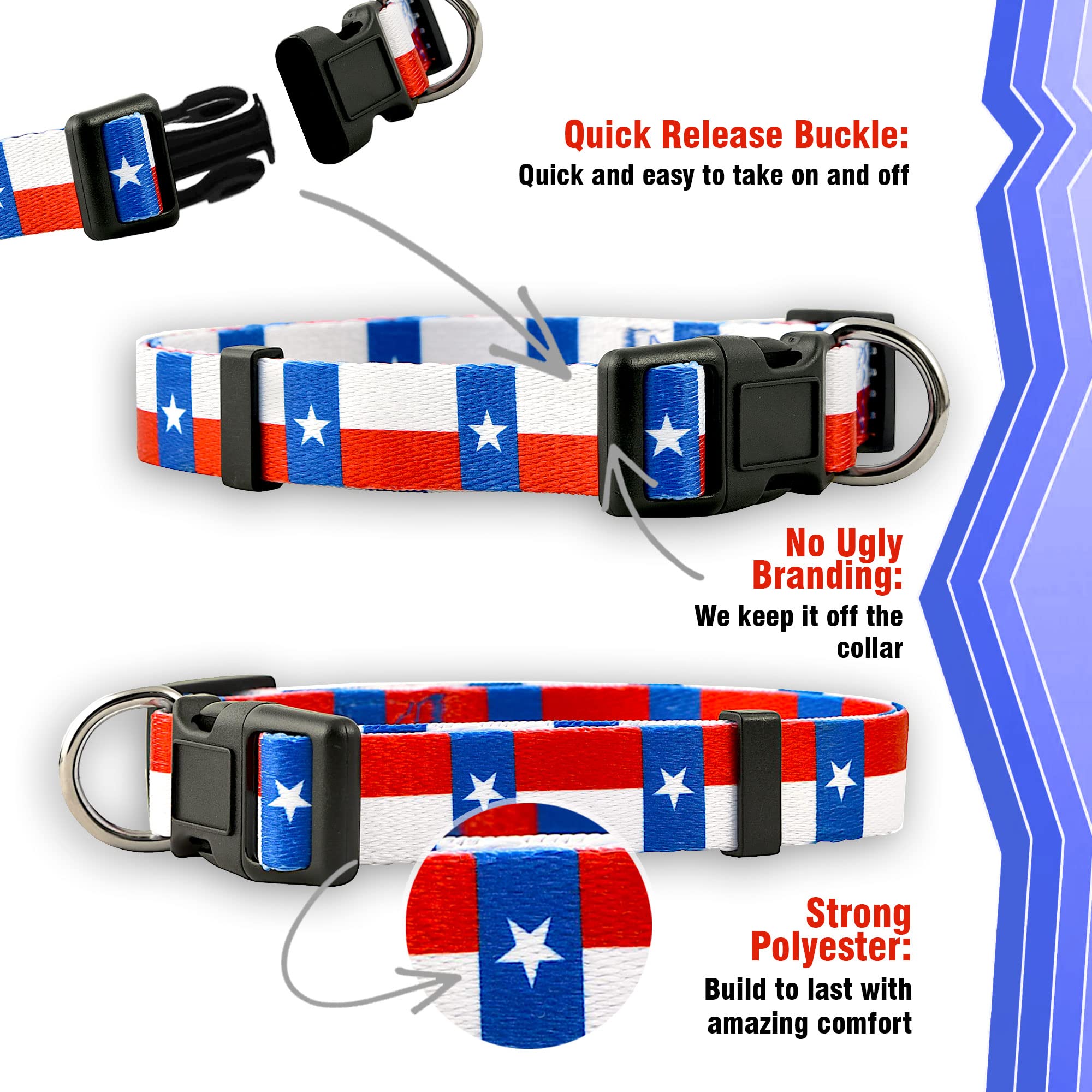 Native Pup Texas State Flag Dog Collar - Large Size for Medium to Large Dogs - Durable Nylon Pet Collar with Adjustable Buckle - Perfect for Walks, Hiking & Texas Pride Pet Accessories