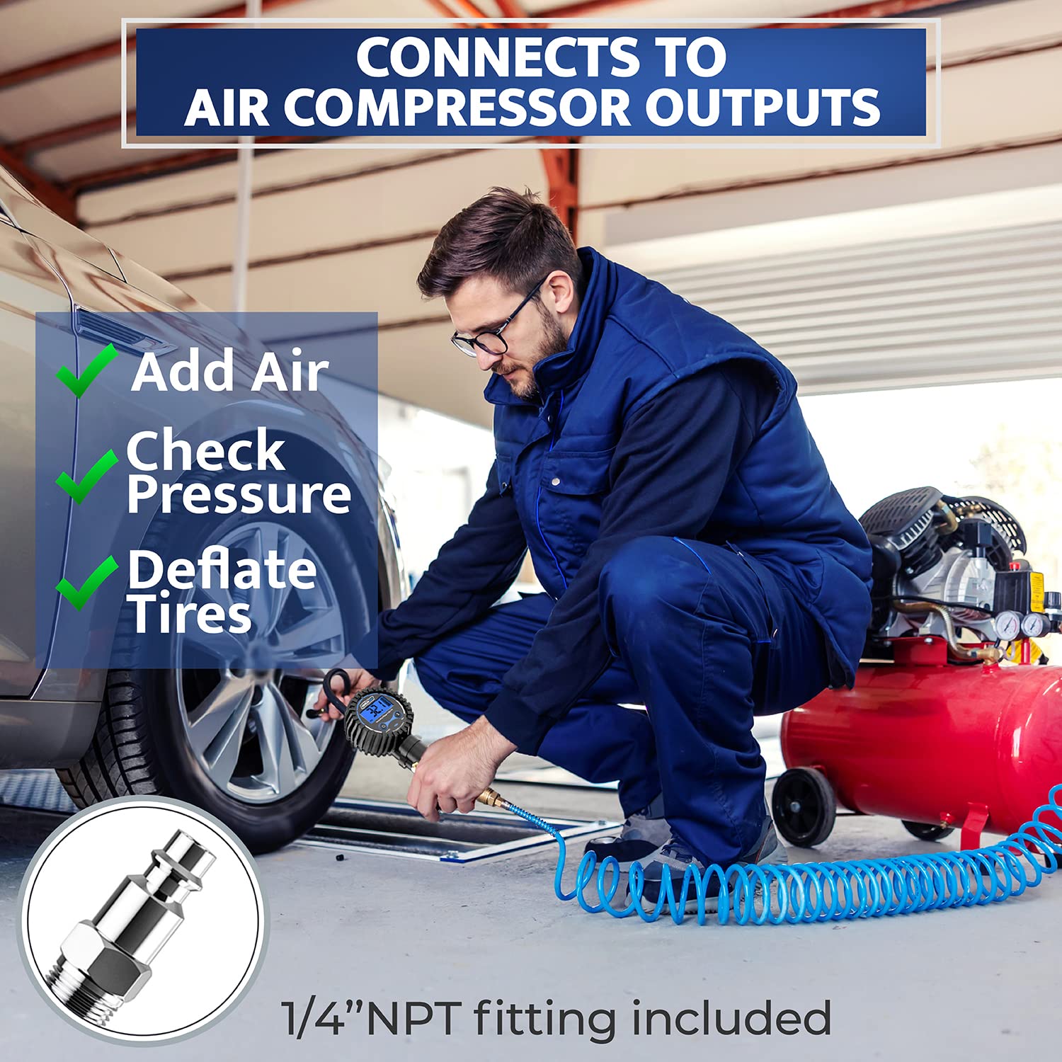 Digital Tire Inflator with Pressure Gauge - 200PSI Heavy Duty Air Compressor Pump with Extra Long Hose & Quick Connect Chuck - Perfect for Cars, Trucks, Bikes & RV Tires
