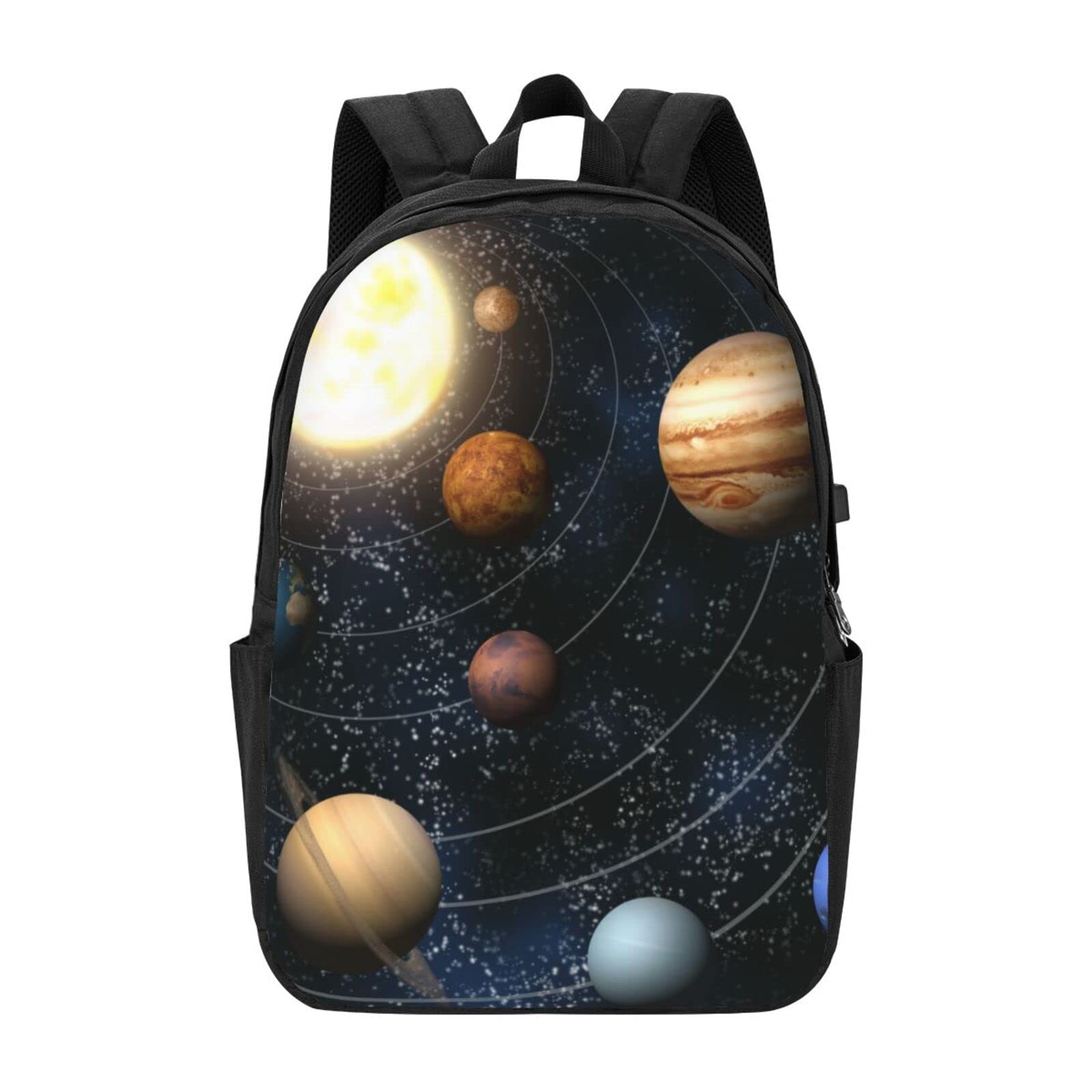 **AERMSSEY Solar System Space Planets Design 15.6 Inch Laptop Backpack with USB Charging Port - Waterproof Travel Computer Bag for Work, College & School - Perfect Gift for Men & Women (Black) - Ideal for Commuting, Hiking & Daily Use**