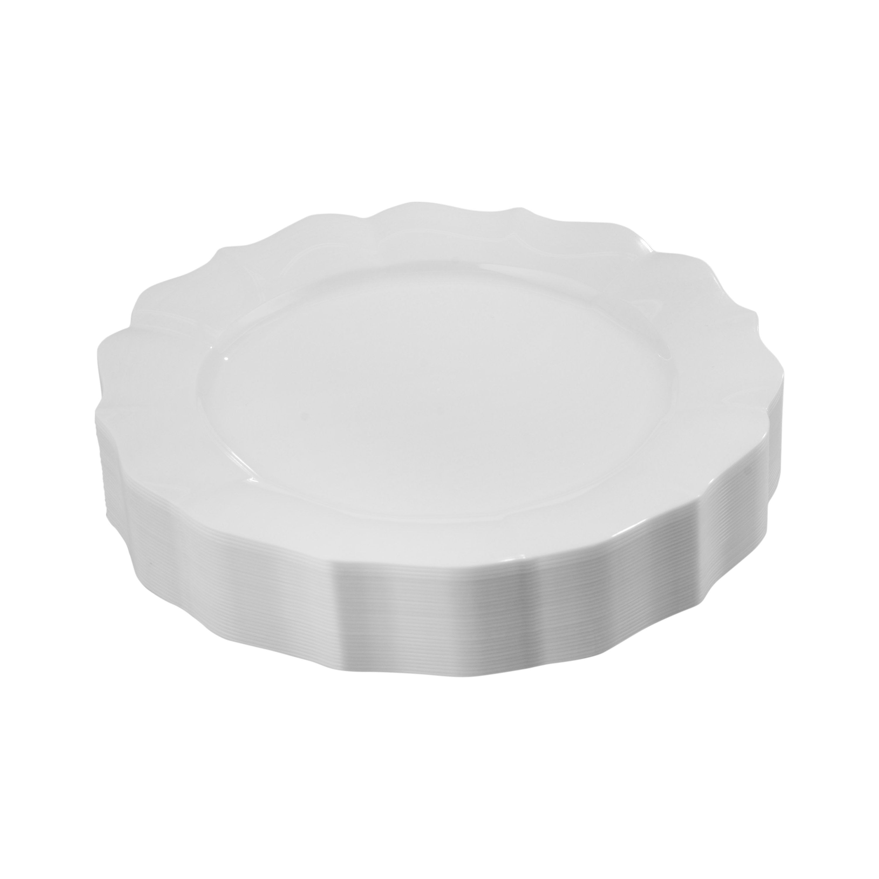 Eco-Friendly White Round Plastic Plates with Scalloped Edges - 50 Pack Disposable Dinner Plates for Parties, Picnics & Events