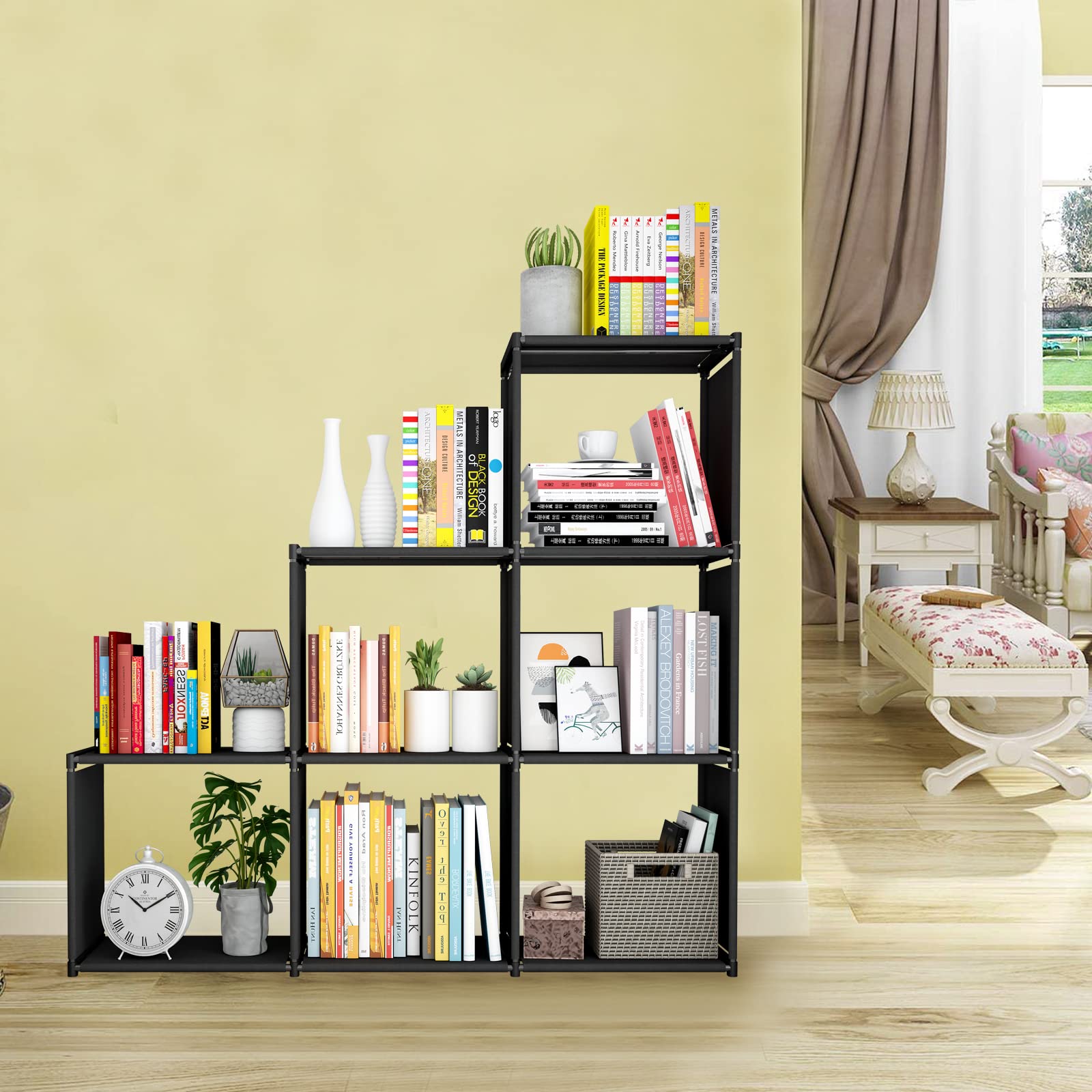 6-Cube Closet Organizer Bookcase - DIY Modular Plastic Storage Shelves for Bedroom & Living Room | Space-Saving Bookshelf & Home Organization Solution (Small, Black) - Perfect for Small Spaces, Dorm Rooms & Home Offices