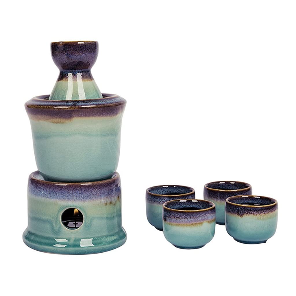 Premium 7-Piece Japanese Style Ceramic Sake Set with Warmer - Traditional Sake Cups & Decanter Gift Set (Multi-Colored) - Perfect for Home Entertaining, Japanese Restaurants & Cultural Gift Giving