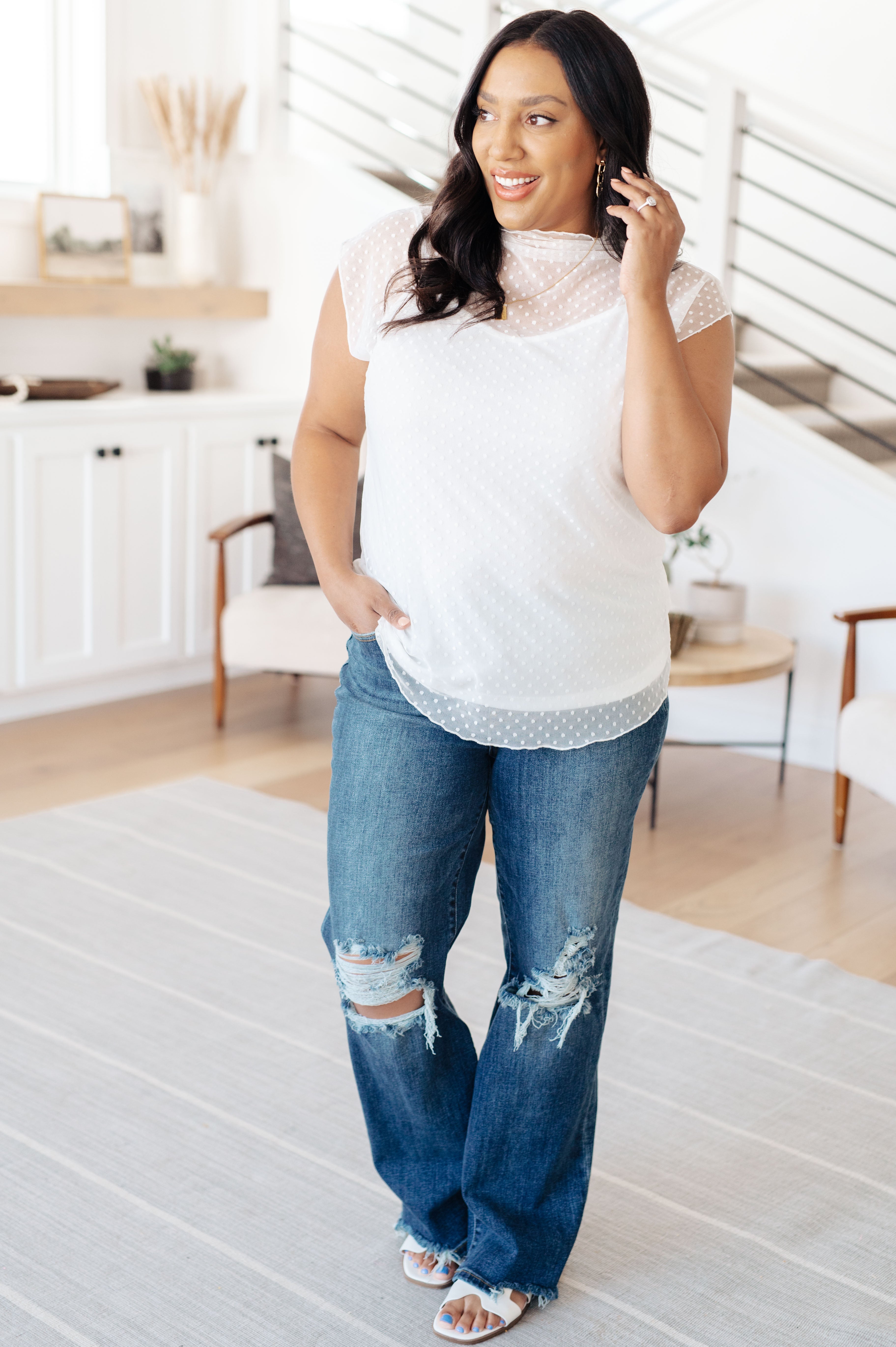 Here And Now Women's Layering Top in Cream - Soft & Lightweight Knit Shirt for Casual Wear, Layering, and Everyday Outfits