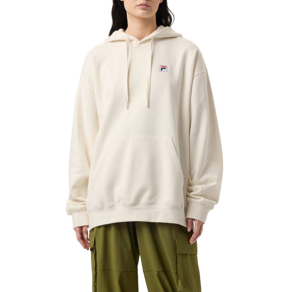 Fila Unisex Classic Relaxed Hoodie - Soft Cotton Pullover Sweatshirt with Kangaroo Pocket (Gardenia White) for Men & Women | Casual Streetwear, Gym, Lounge & Outdoor Activities