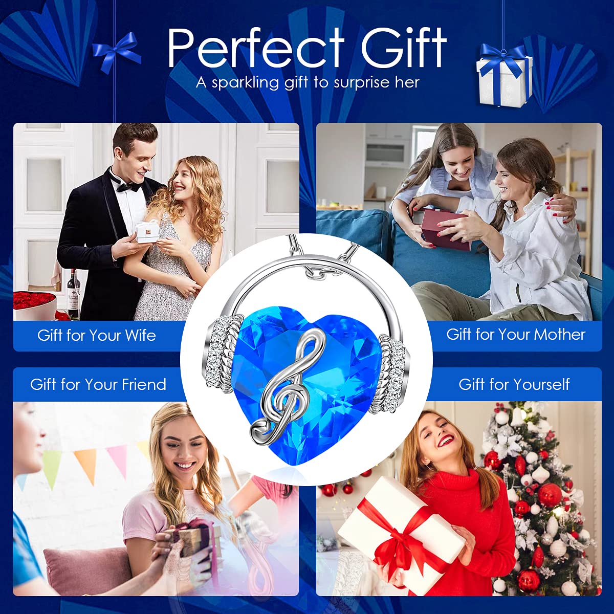 Music Note Necklace for Women - Heart Pendant with Birthstone Crystal Jewelry | Elegant Gift for Mom, Wife, Girlfriend | Perfect for Christmas, Valentine's Day, Anniversary & Birthday | Ideal for Date Nights, Special Occasions & Everyday Wear