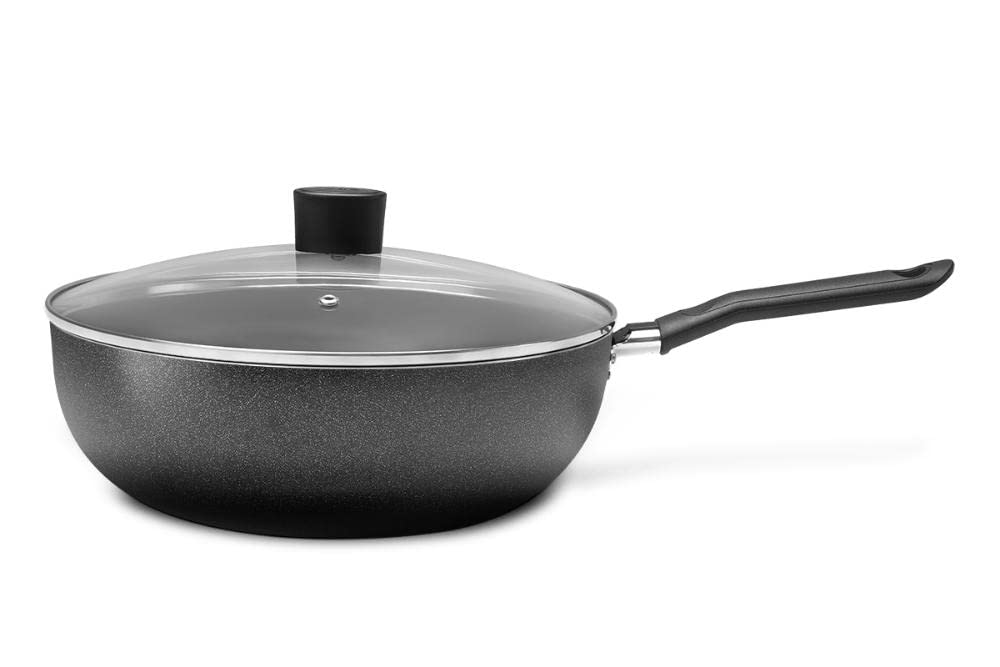 Brinox 28Cm Ebony Wok with Lid, 4.1L Capacity, Black – Perfect for Stir-Frying, Sautéing & Asian Cooking at Home