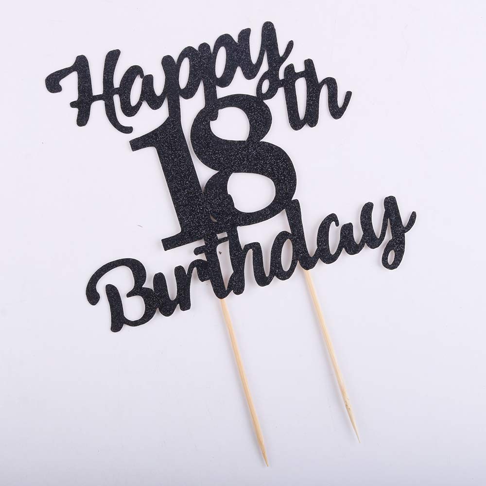 18th Birthday Cake Topper - Black Glitter 18 Cake Decorations for Happy Birthday Parties | Perfect for 18th Birthday Cakes, Cupcakes & Desserts